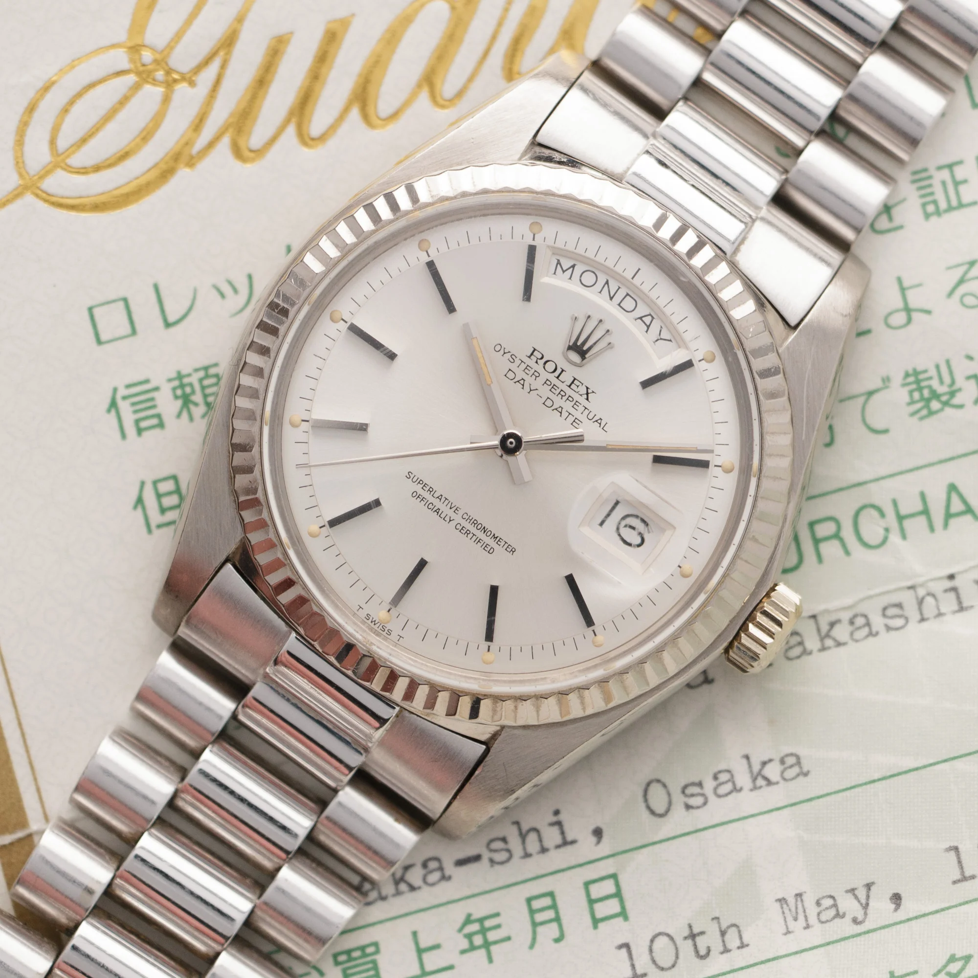 Rolex White Gold Day-Date Watch Ref. 1803, with Original Warranty Paper - Image 2