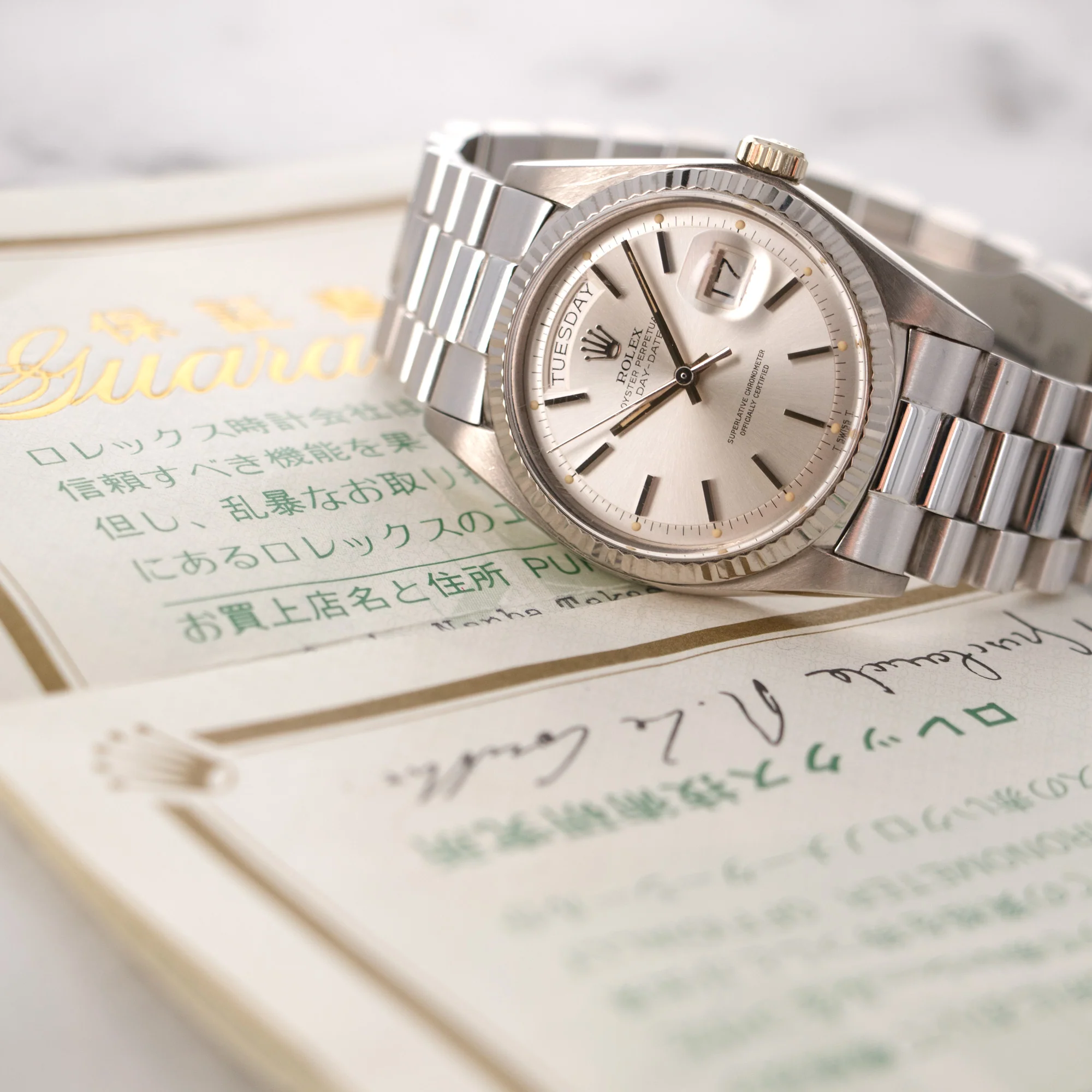 Rolex White Gold Day-Date Watch Ref. 1803, with Original Warranty Paper - Image 7
