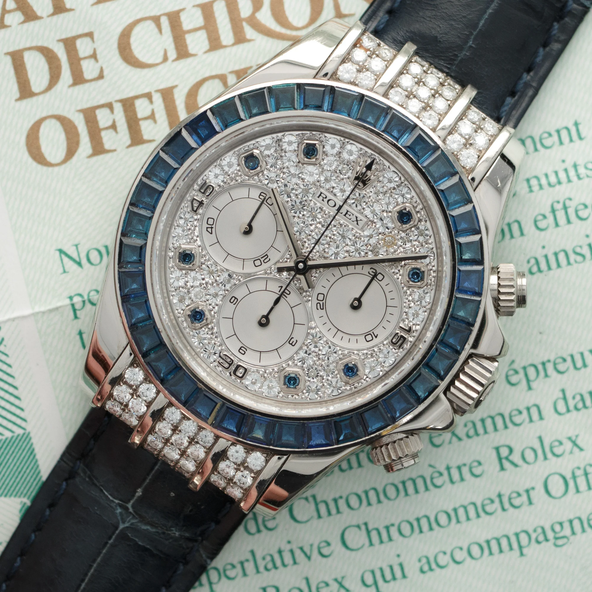 Rolex White Gold Daytona Zenith Diamond & Sapphire Watch Ref. 16599 - Image 2