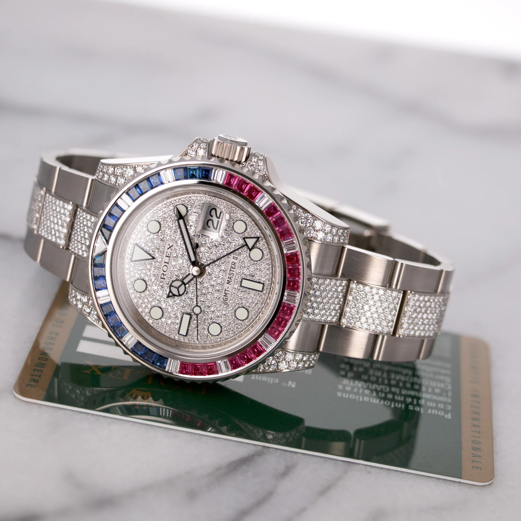 Rolex White Gold GMT-Master II Diamond Sapphire Ruby Watch Ref. 11675 - Image 7