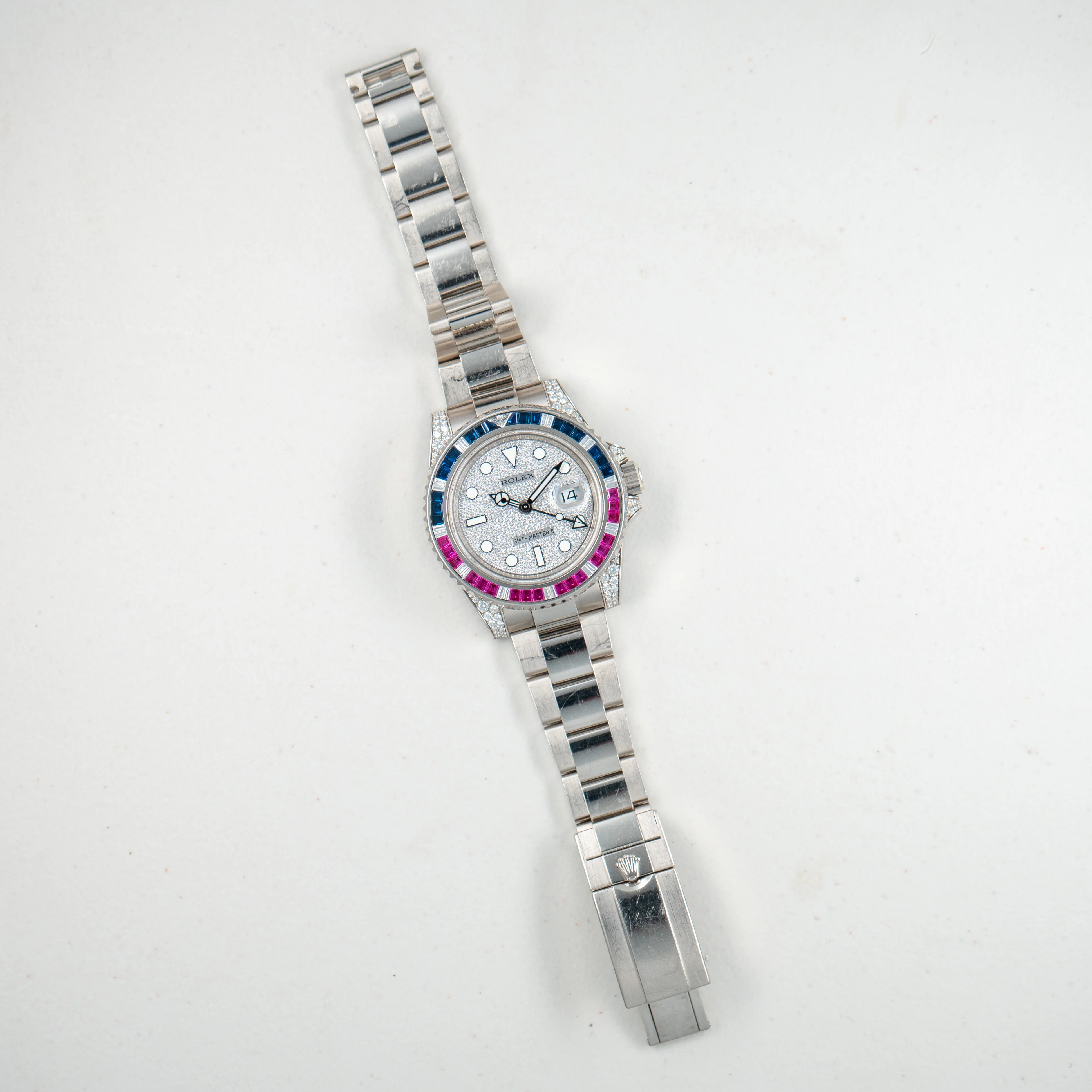 Rolex White Gold GMT Master II Ref. 116759SARU Sapphire and Ruby Bezel with Pave Diamond Dial and Card (New Arrival) - Image 4