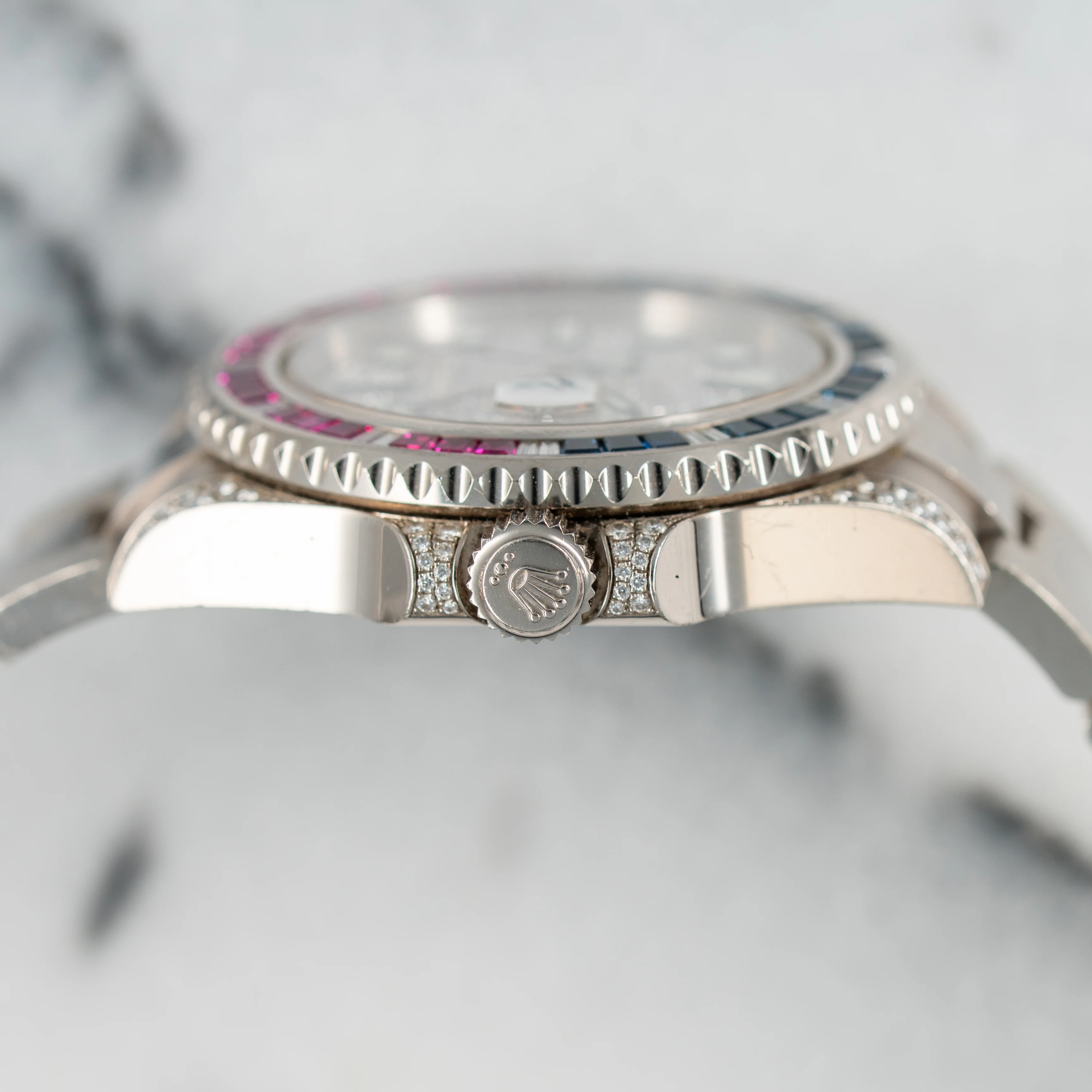 Rolex White Gold GMT Master II Ref. 116759SARU Sapphire and Ruby Bezel with Pave Diamond Dial and Card (New Arrival) - Image 5