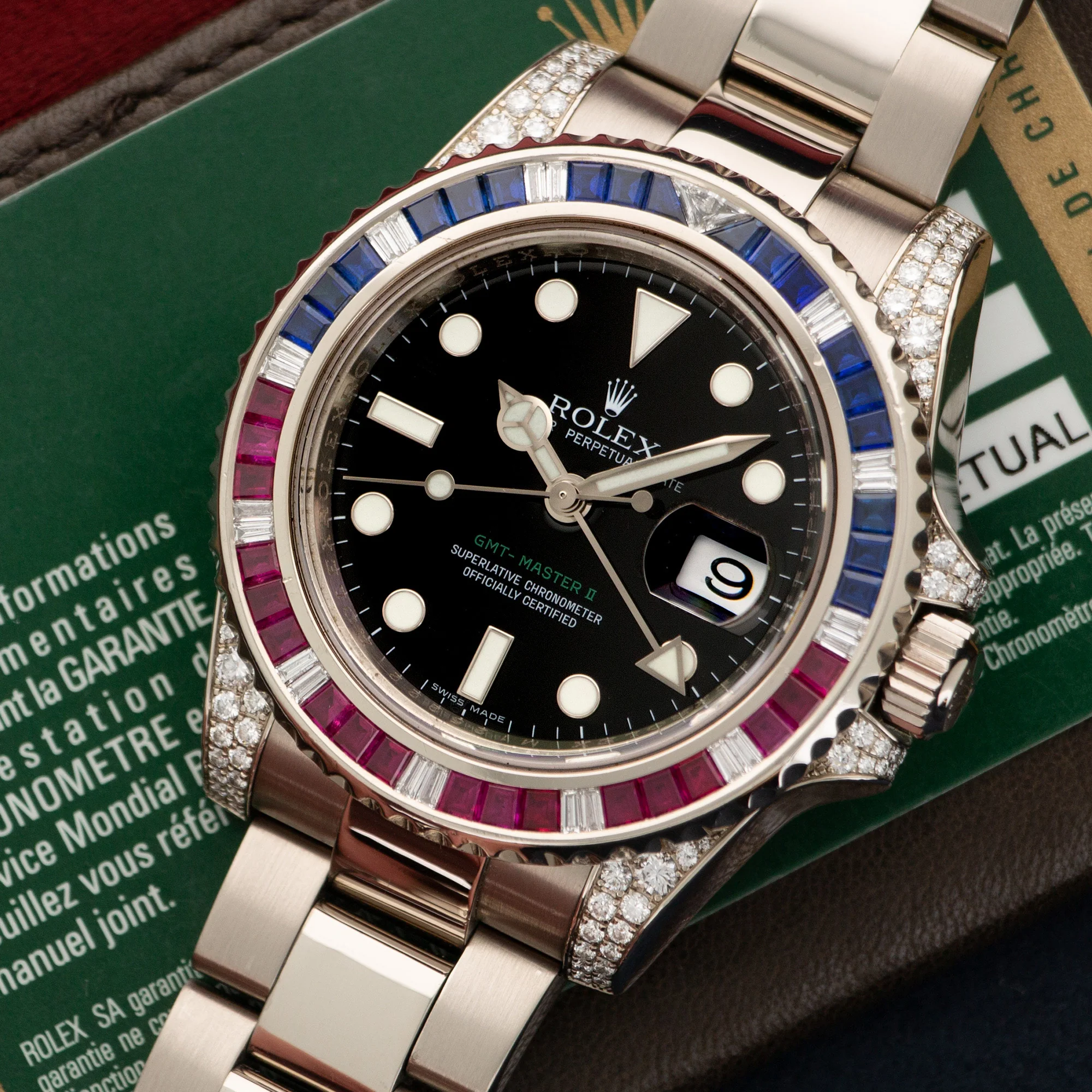Rolex White Gold GMT-Master II Sapphire Ruby Diamond Watch Ref. 116759 - Image 2