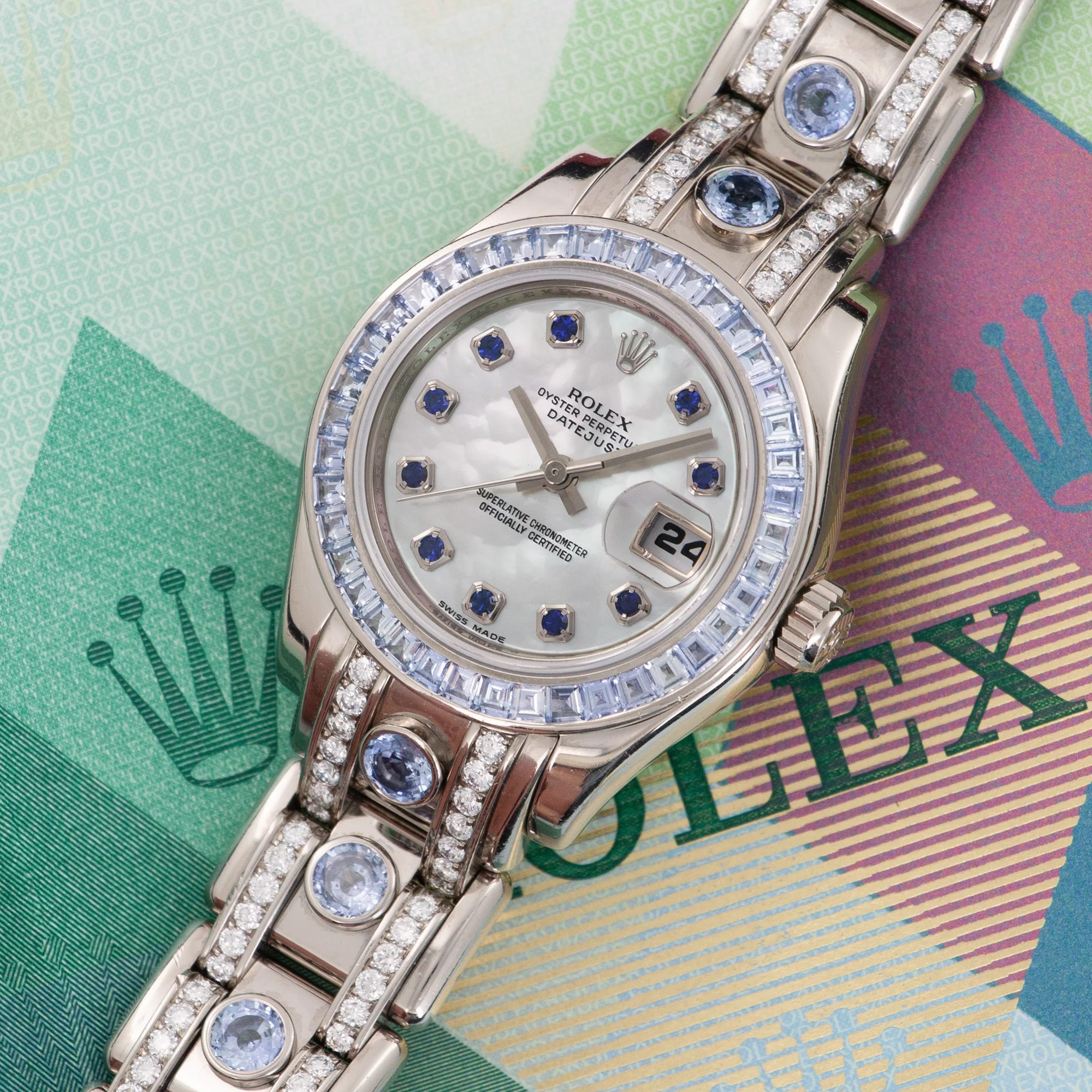 Rolex White Gold Pearlmaster Diamond Sapphire Ref. 80309 - Image 2