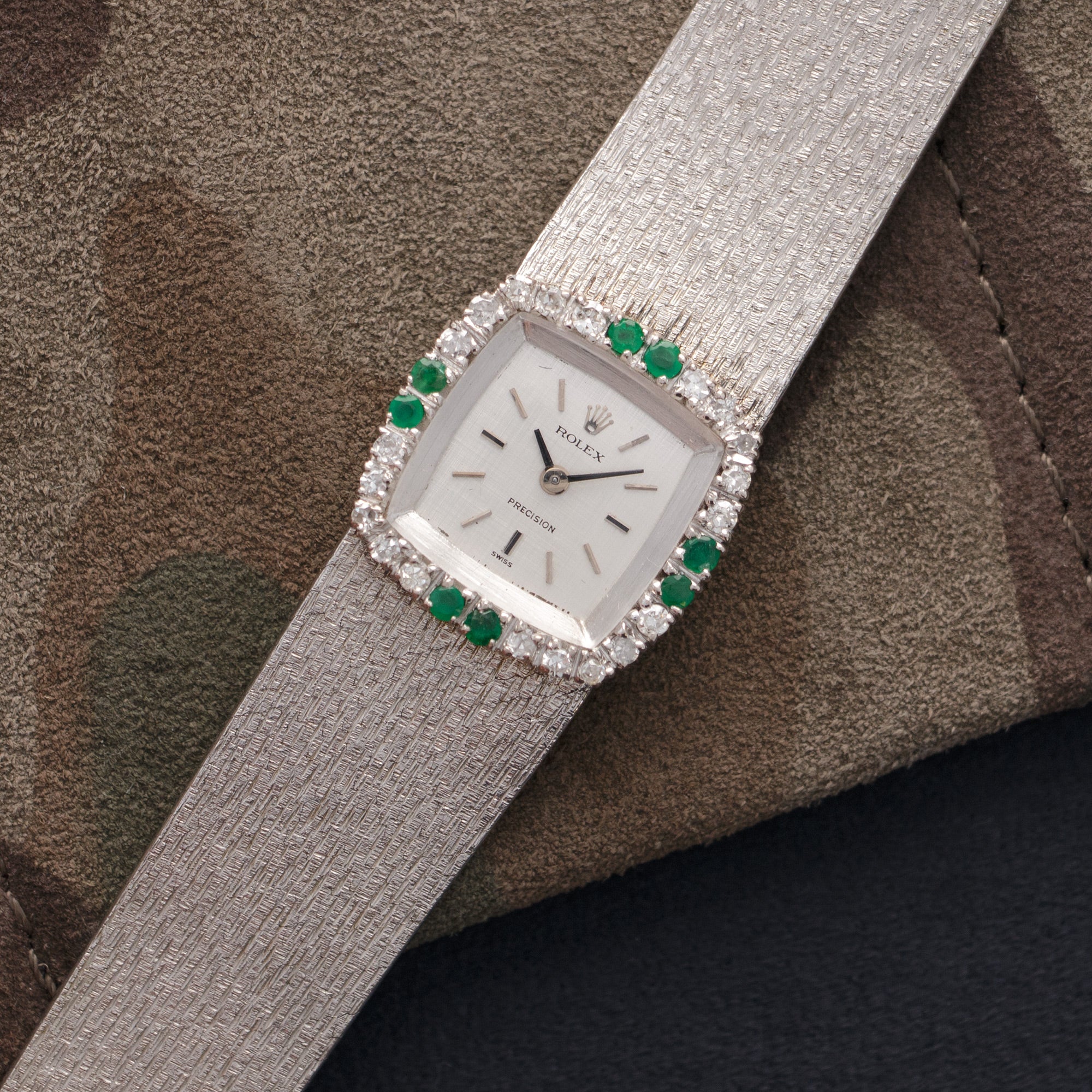 Rolex White Gold Precision Diamond & Emerald Watch Ref. 2628 - Image 2