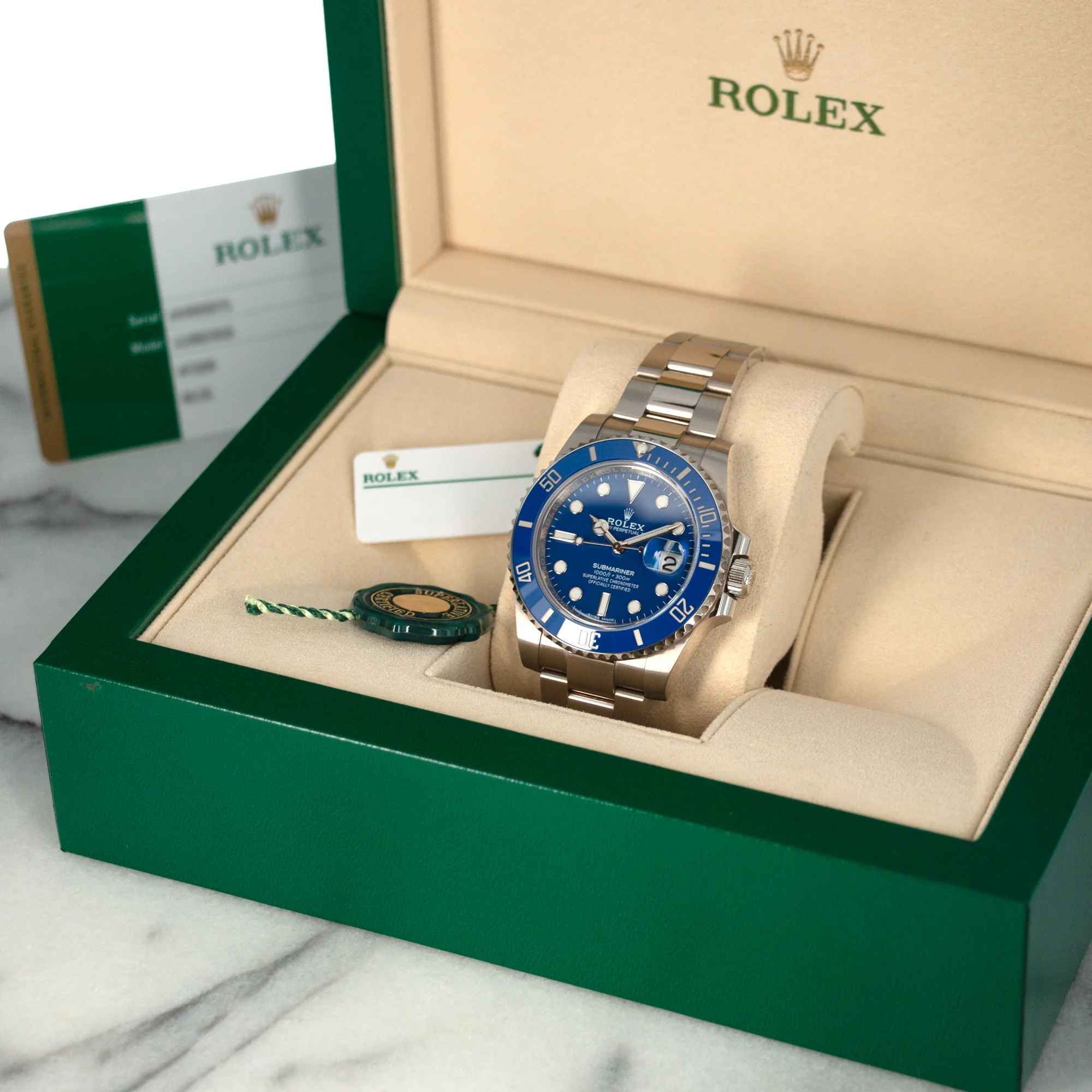 Rolex White Gold Smurf Submariner Watch Ref. 116619 - Image 7