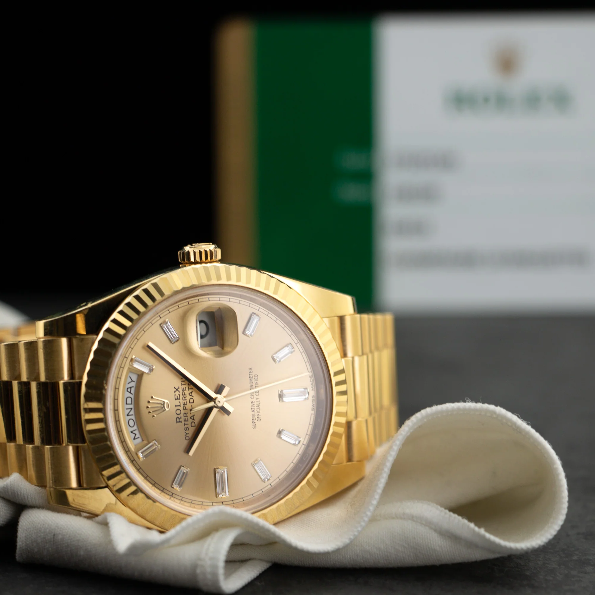 Rolex Yellow Gold Day-Date 40mm Baguette Diamond Watch Ref. 228238 - Image 7