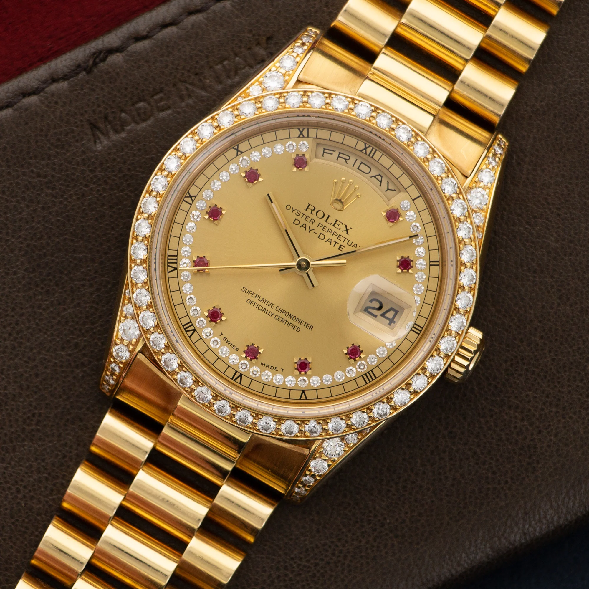 Rolex Yellow Gold Day-Date Diamond Ruby Watch - Image 2