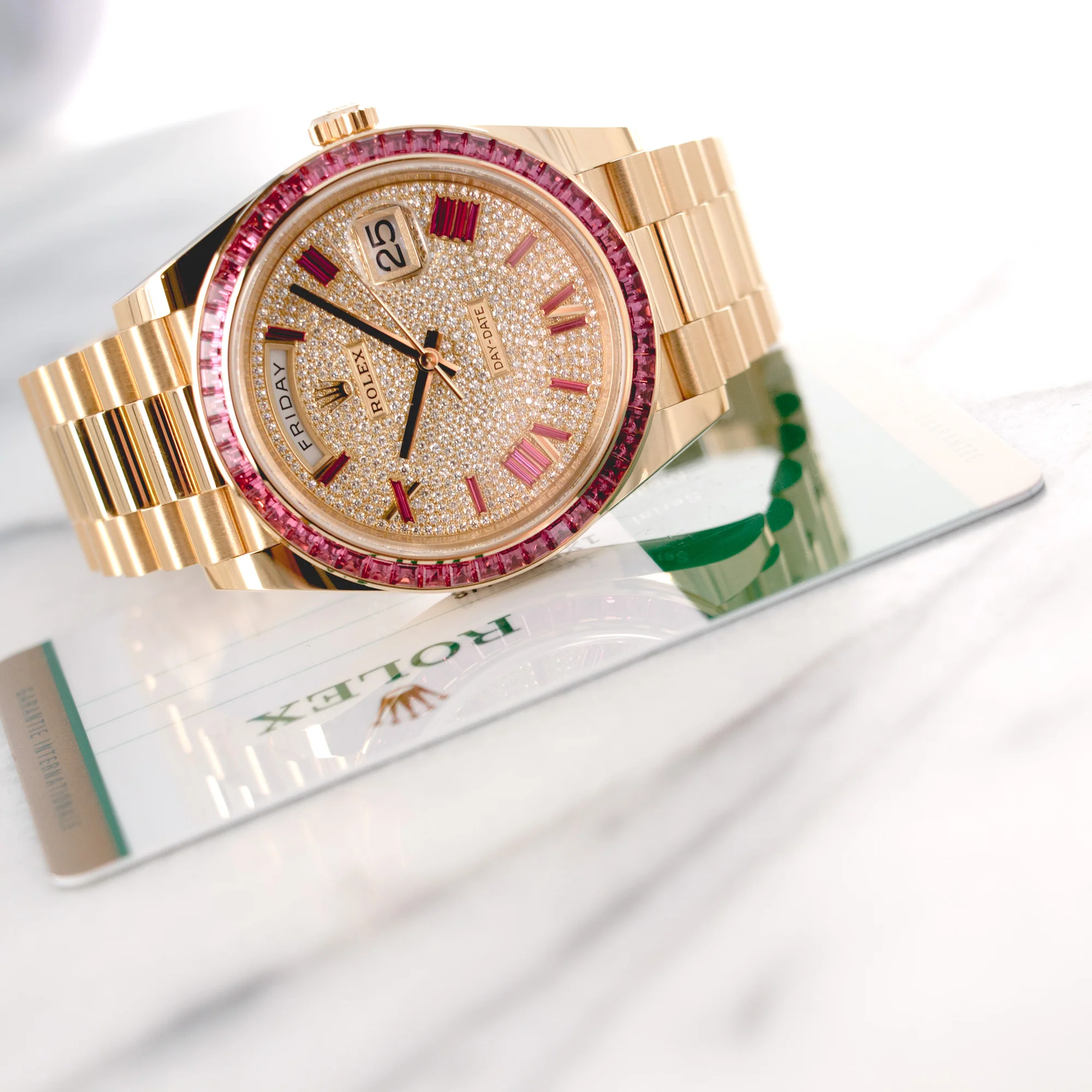 Rolex Yellow Gold Day-Date Diamond & Ruby Watch Ref. 228398 - Image 7