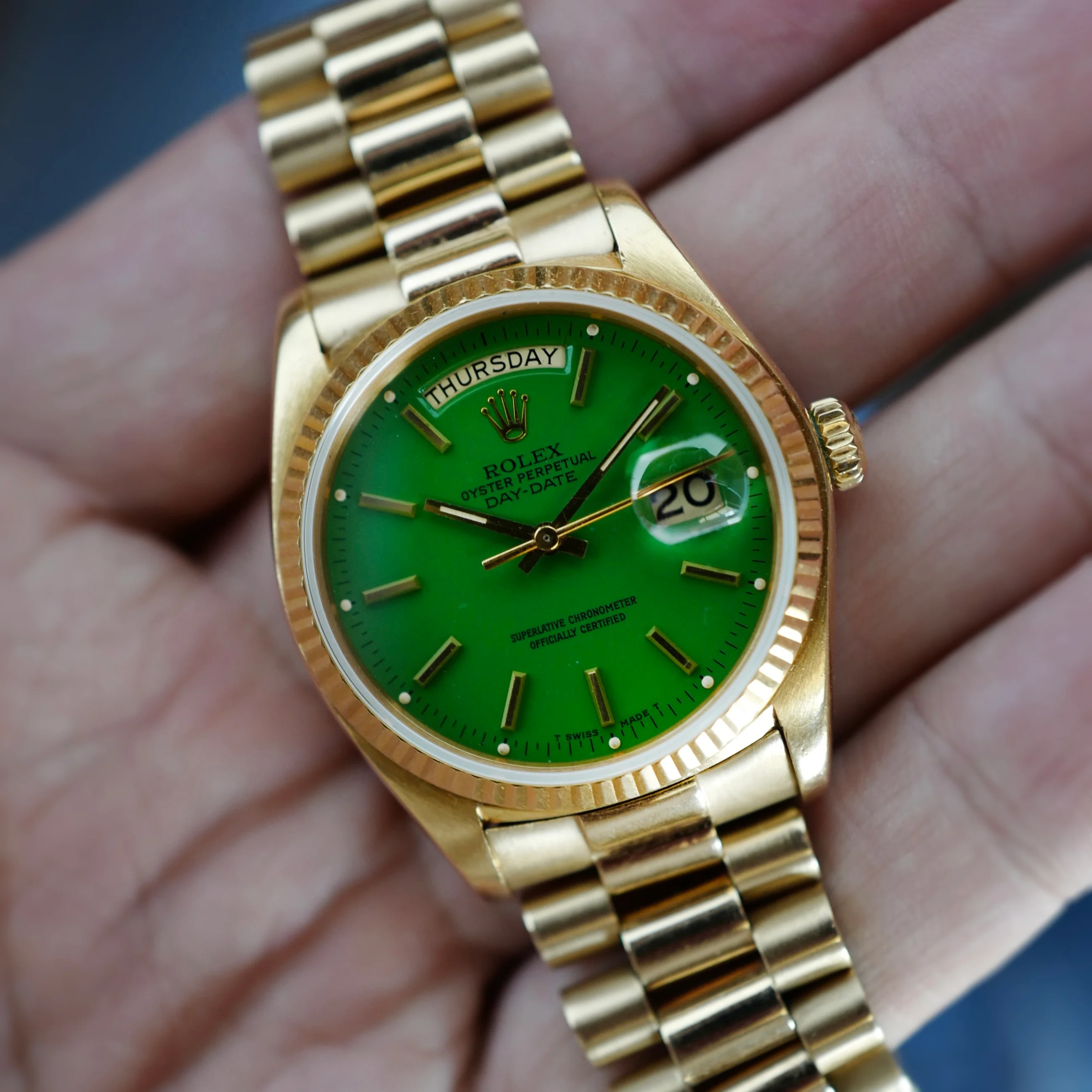 Rolex Yellow Gold Day-Date Green Stella Watch Ref. 18038 - Image 3