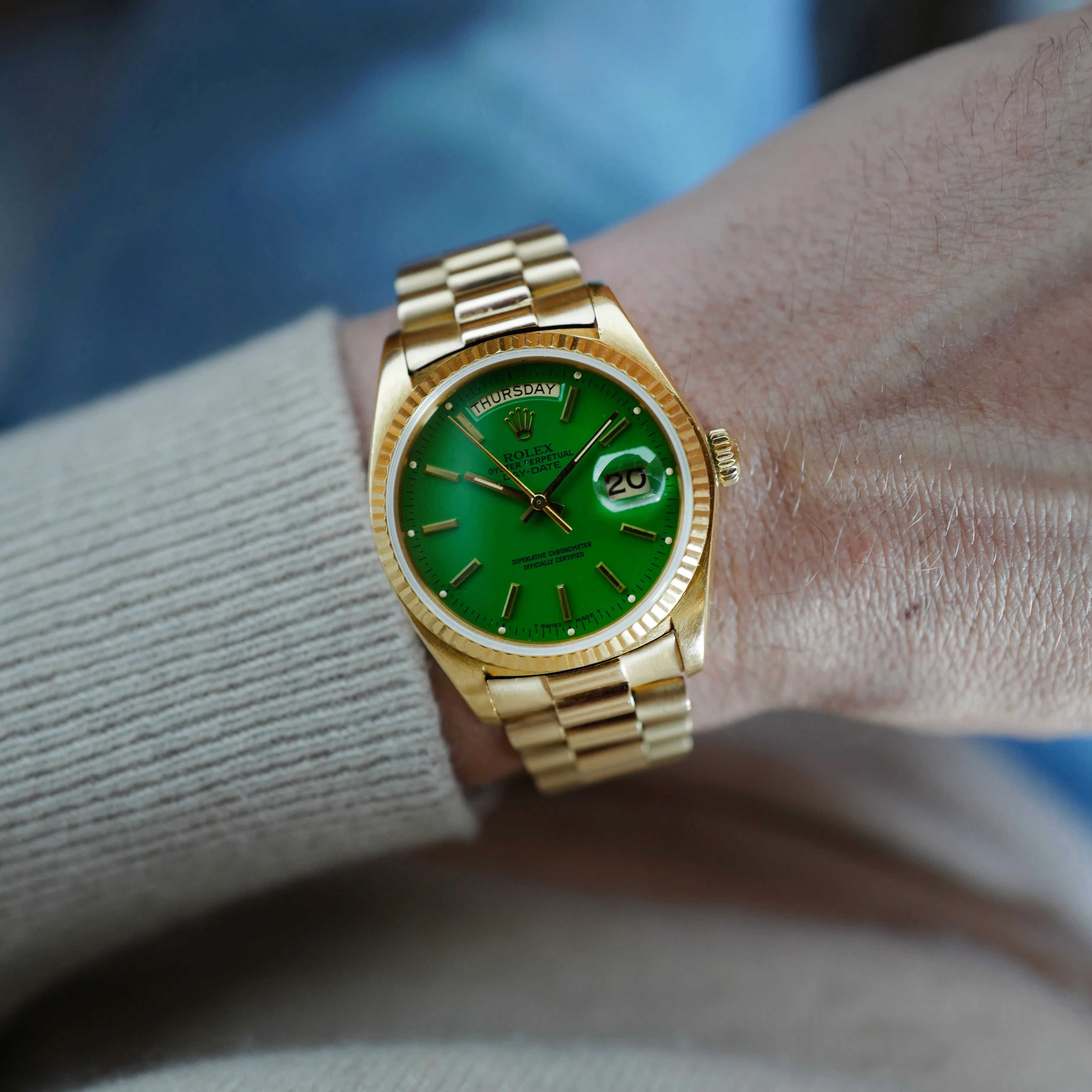 Rolex Yellow Gold Day-Date Green Stella Watch Ref. 18038 - Image 4