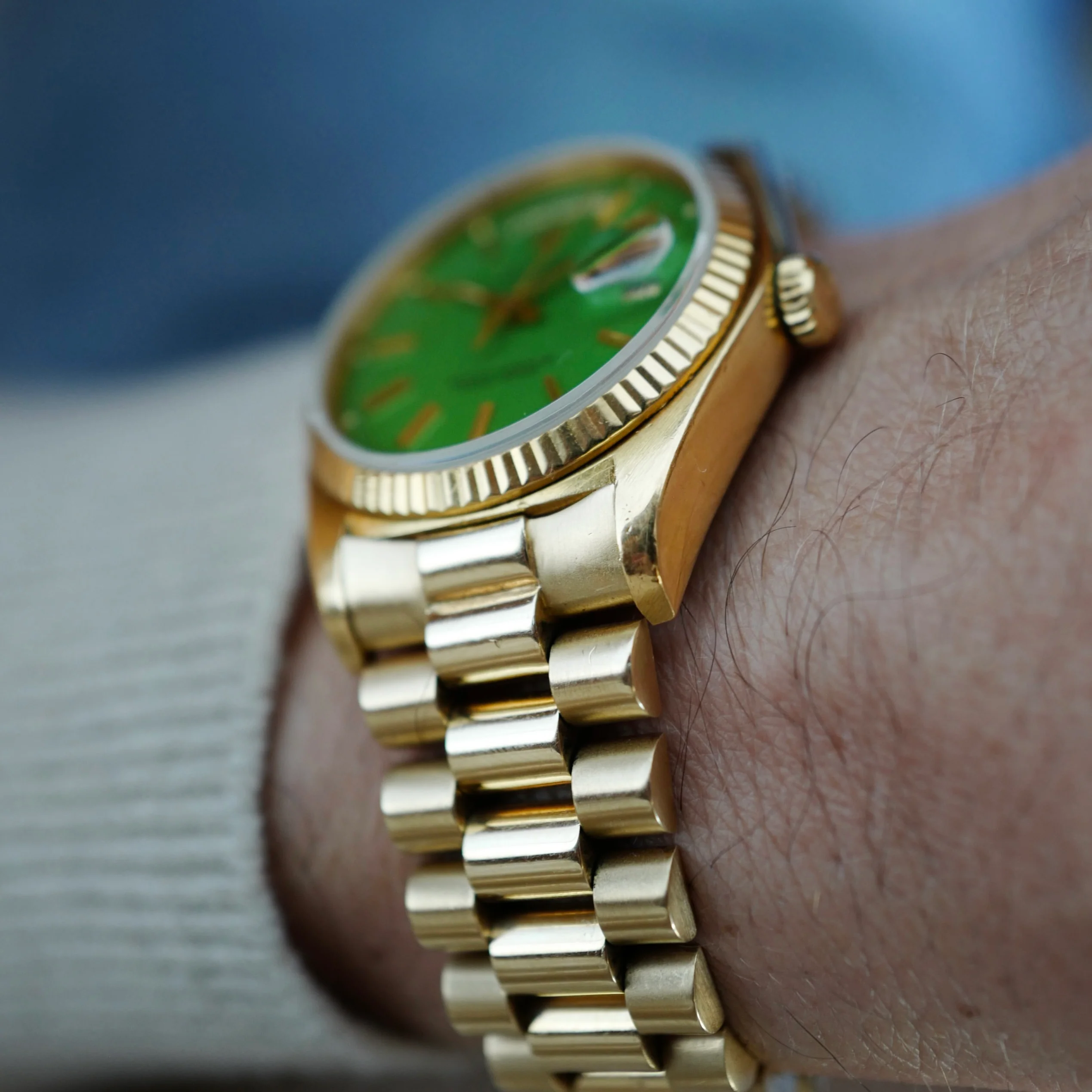 Rolex Yellow Gold Day-Date Green Stella Watch Ref. 18038 - Image 5