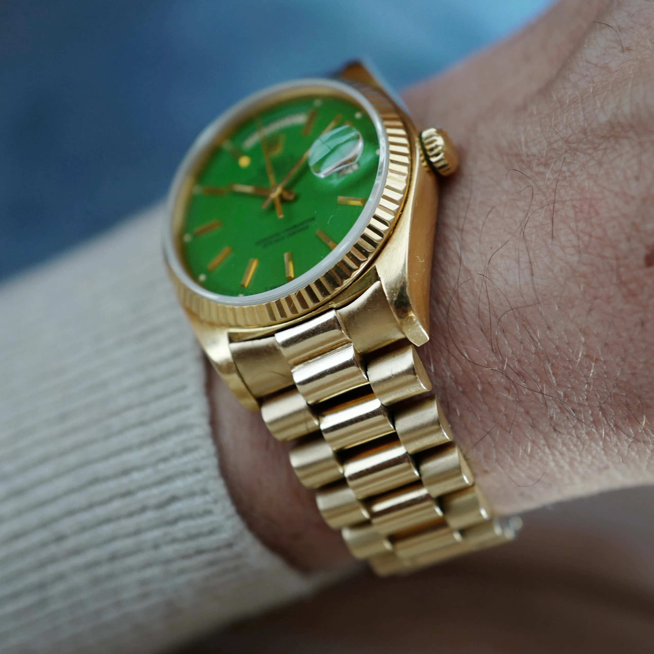 Rolex Yellow Gold Day-Date Green Stella Watch Ref. 18038 - Image 8