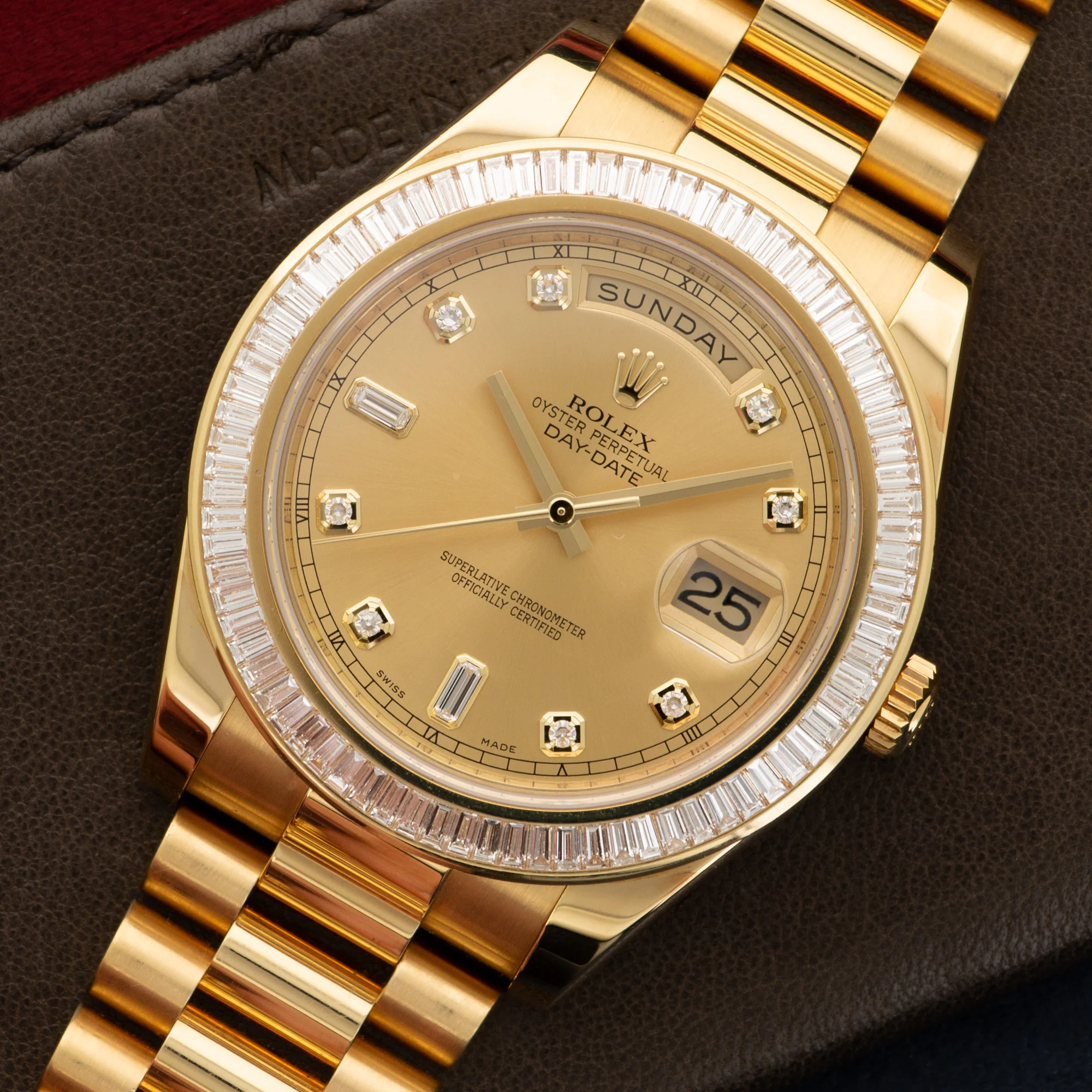 Rolex Yellow Gold Day-Date II Baguette Diamond Watch Ref. 218398 - Image 2