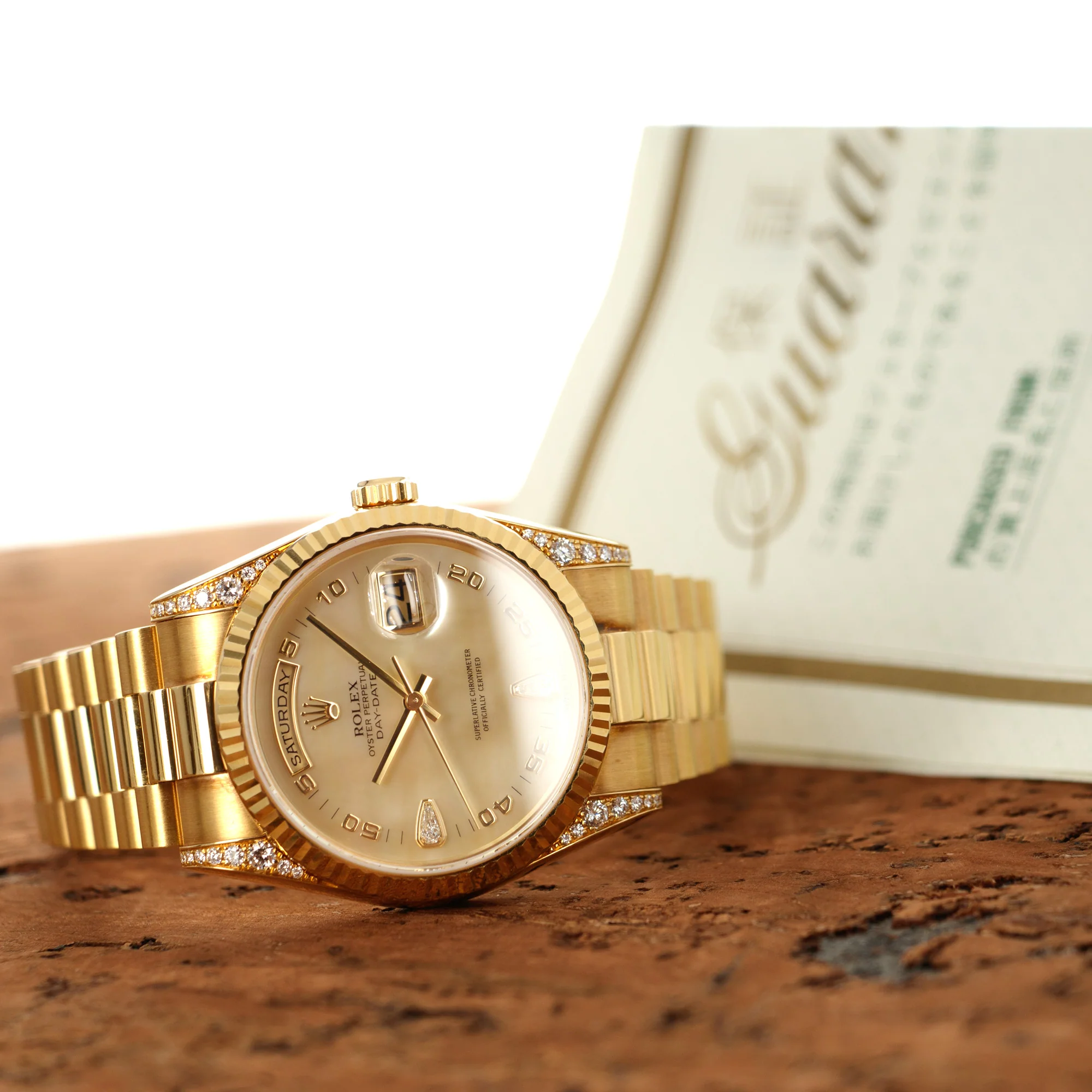 Rolex Yellow Gold Day-Date Mother of Pearl Diamond Ref. 118338 - Image 5