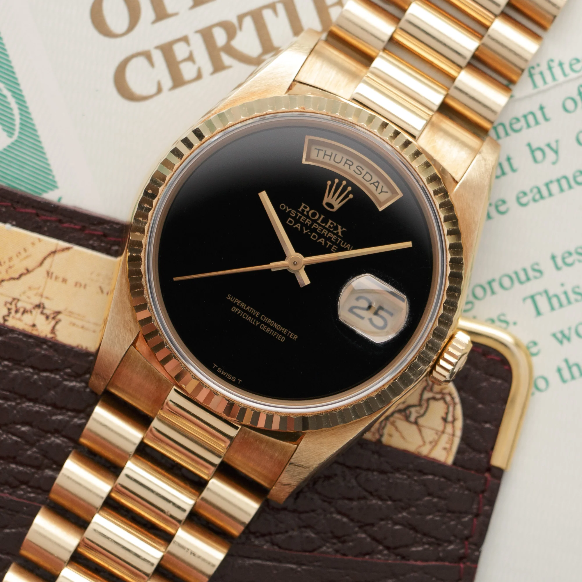 Rolex Yellow Gold Day-Date Onyx Dial Watch, with Original Box and Papers - Image 2