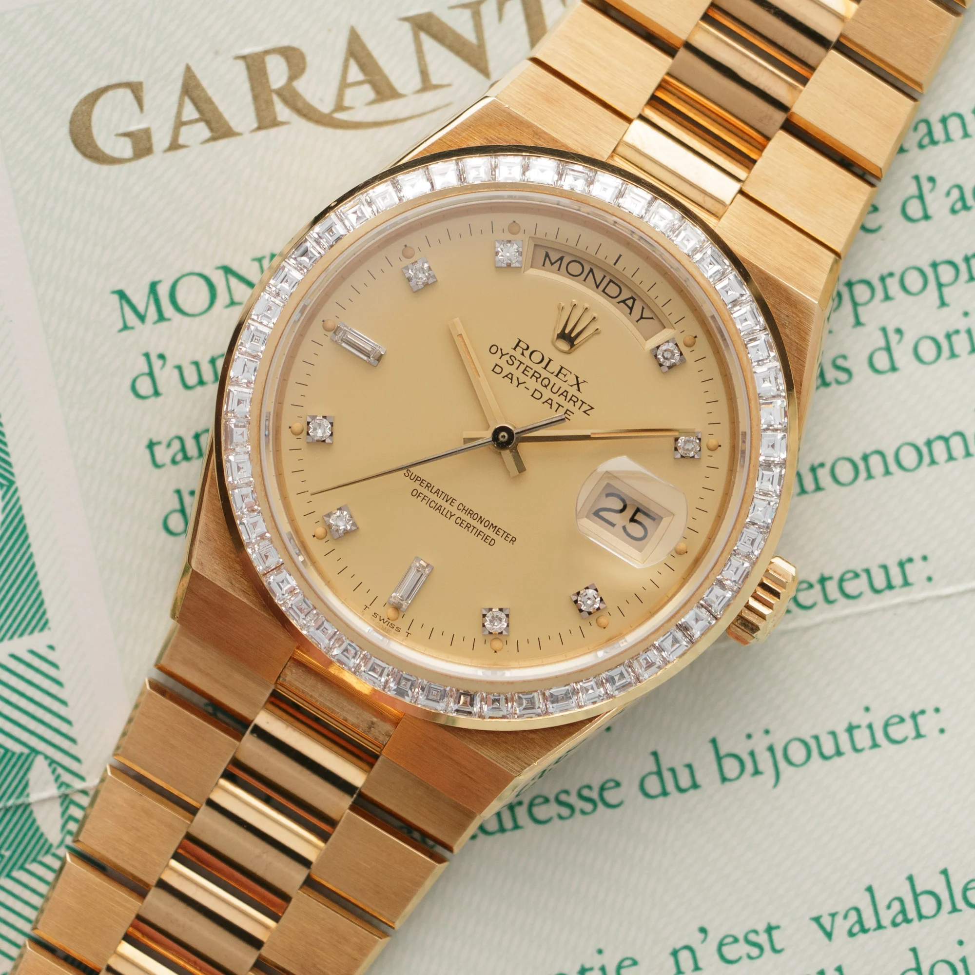 Rolex Yellow Gold Day-Date Oysterquartz Diamond Watch Ref. 19058, Delivered to Saudi Arabian Oil Co. - Image 2