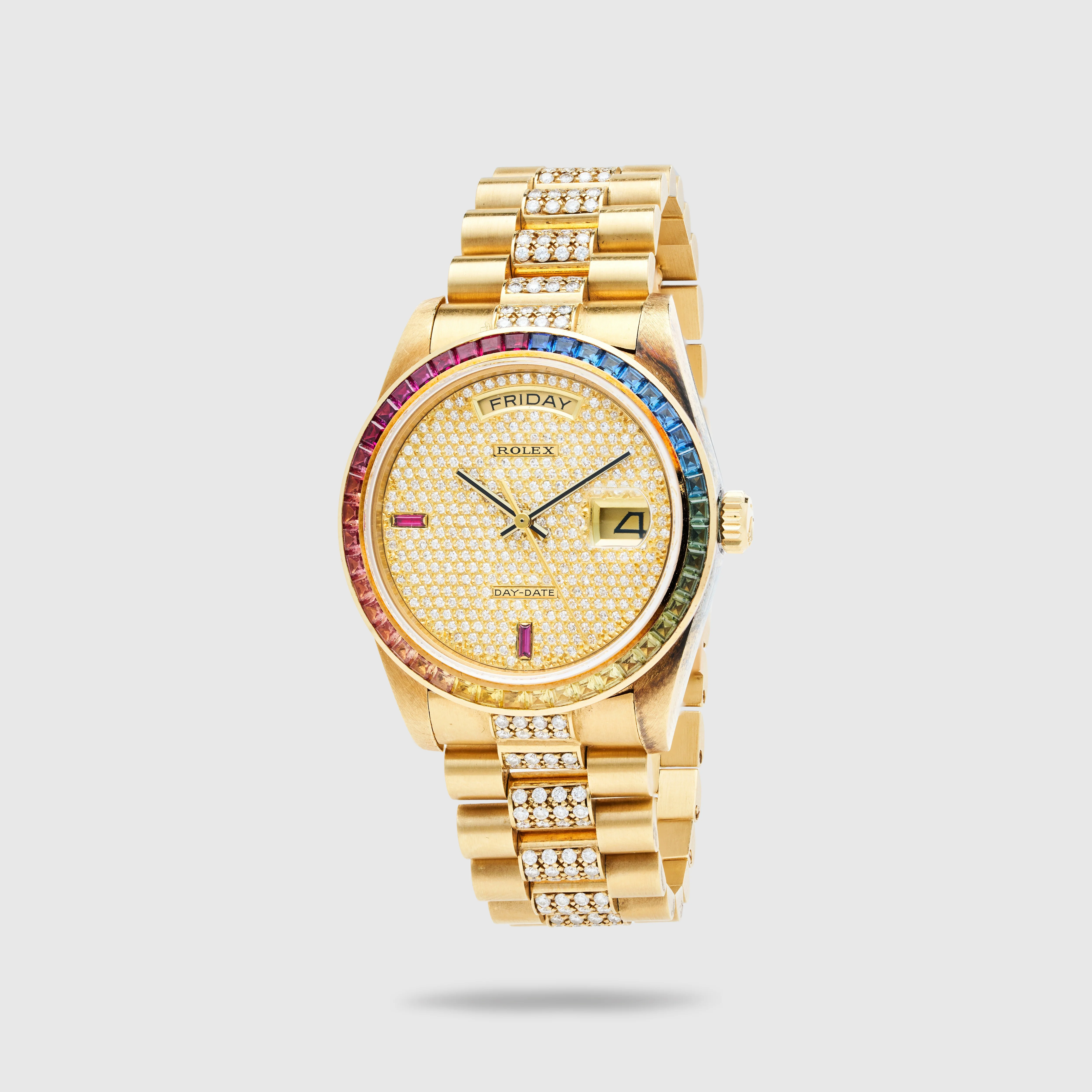 Rolex Yellow Gold Day-Date Rainbow Watch Ref. 18188, Circa 1983