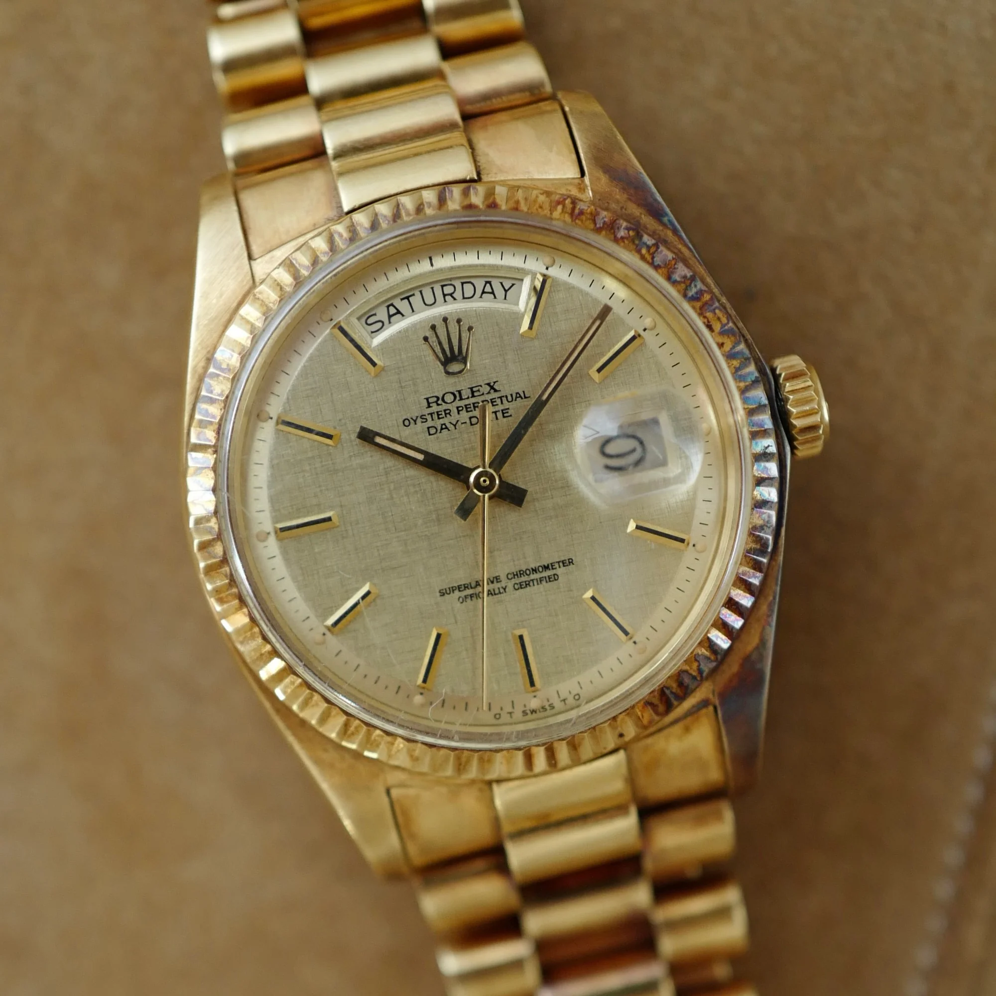 Rolex Yellow Gold Day-Date Ref. 1803 with Linen Dial and Patina (New Arrival)
