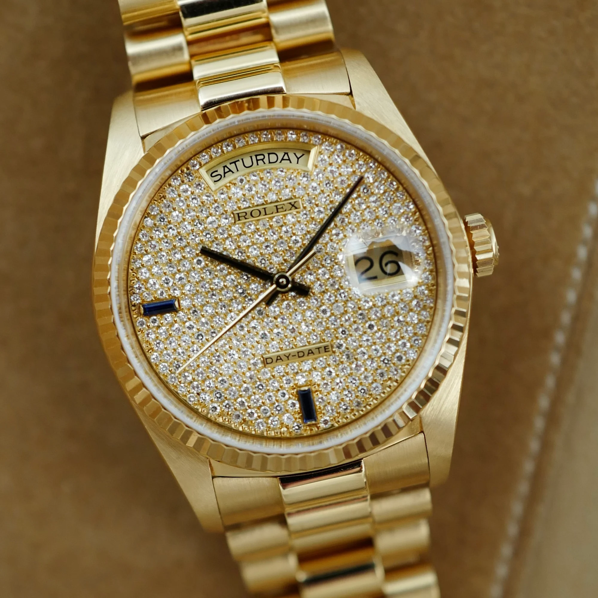Rolex Yellow Gold Day-Date Ref. 18038 with Pave Diamonds Dial - Image 3