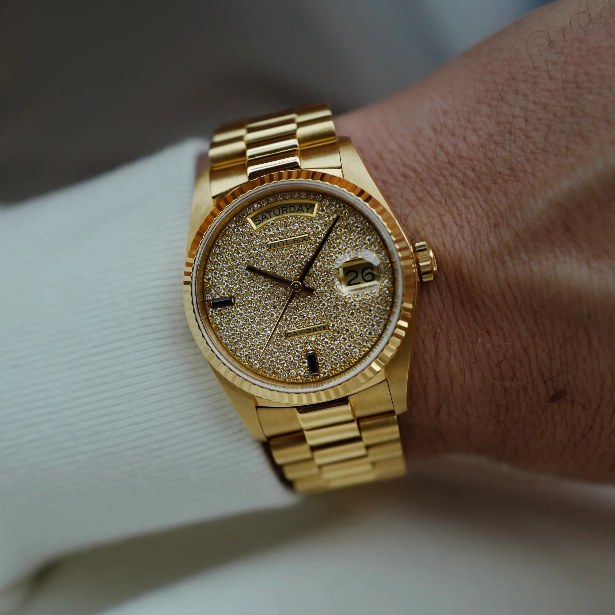 Rolex Yellow Gold Day-Date Ref. 18038 with Pave Diamonds Dial - Image 4