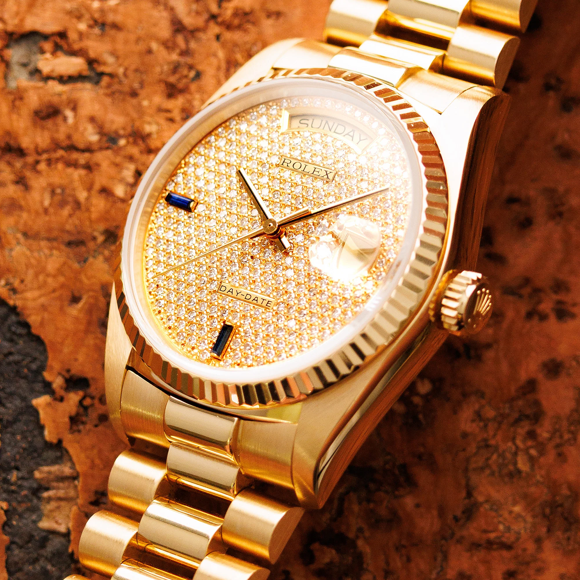 Rolex Yellow Gold Day-Date Ref. 18038 with Pave Diamonds Dial - Image 5