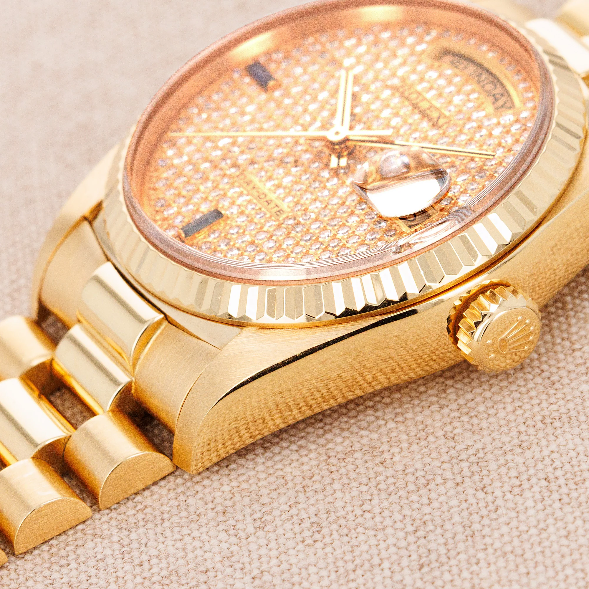 Rolex Yellow Gold Day-Date Ref. 18038 with Pave Diamonds Dial - Image 6