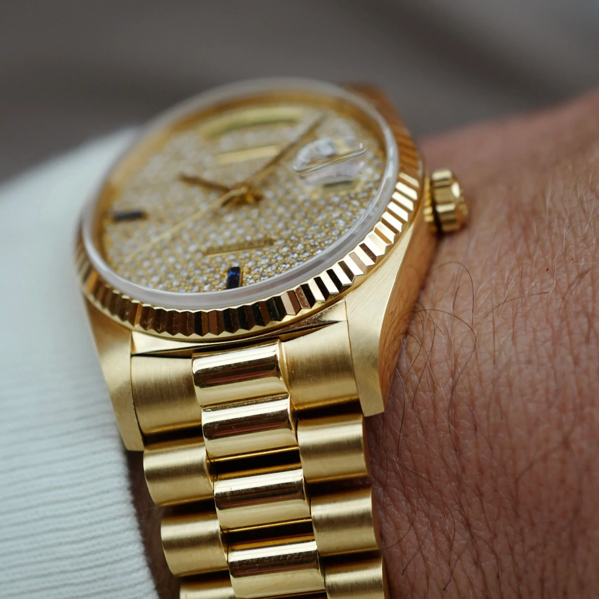 Rolex Yellow Gold Day-Date Ref. 18038 with Pave Diamonds Dial - Image 7