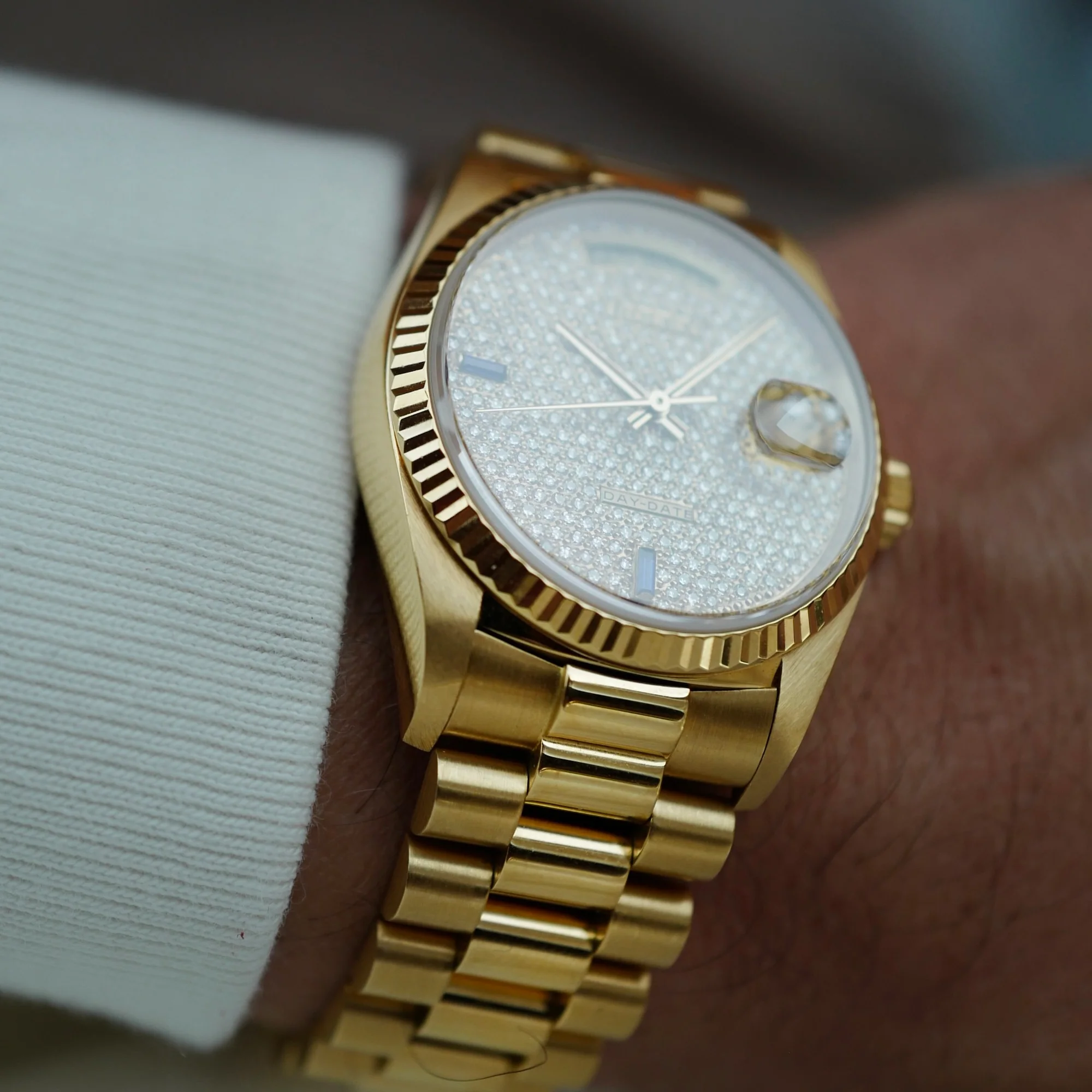 Rolex Yellow Gold Day-Date Ref. 18038 with Pave Diamonds Dial - Image 8
