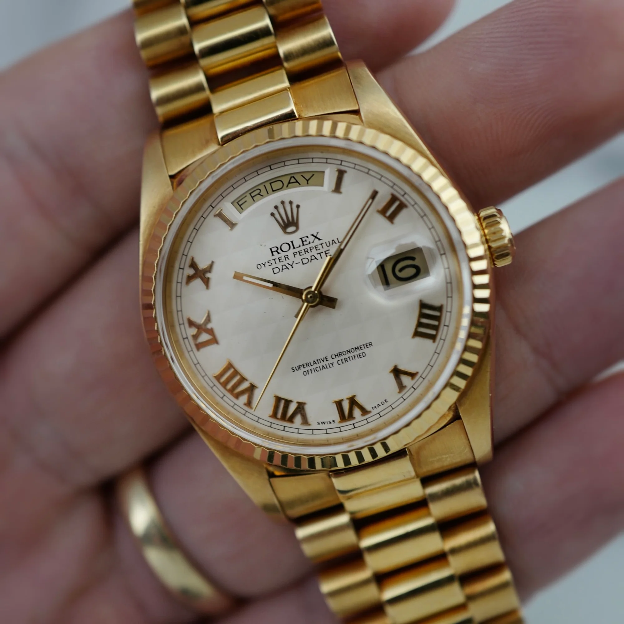 Rolex Yellow Gold Day Date Ref. 18038 with White Pyramid Roman Dial - Image 2