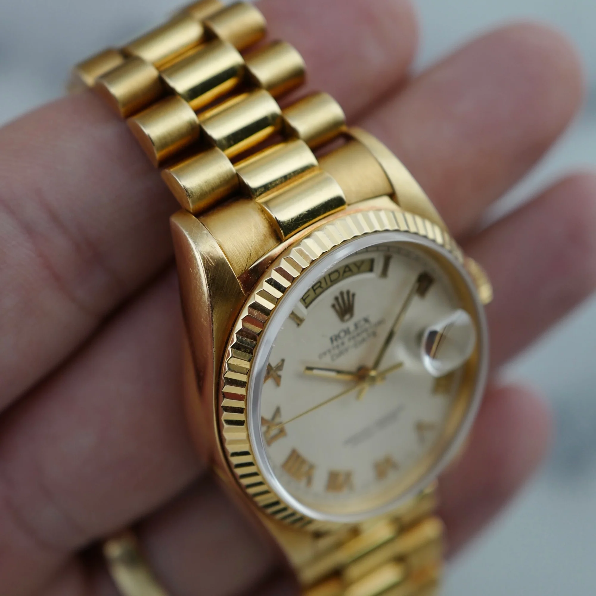 Rolex Yellow Gold Day Date Ref. 18038 with White Pyramid Roman Dial - Image 5