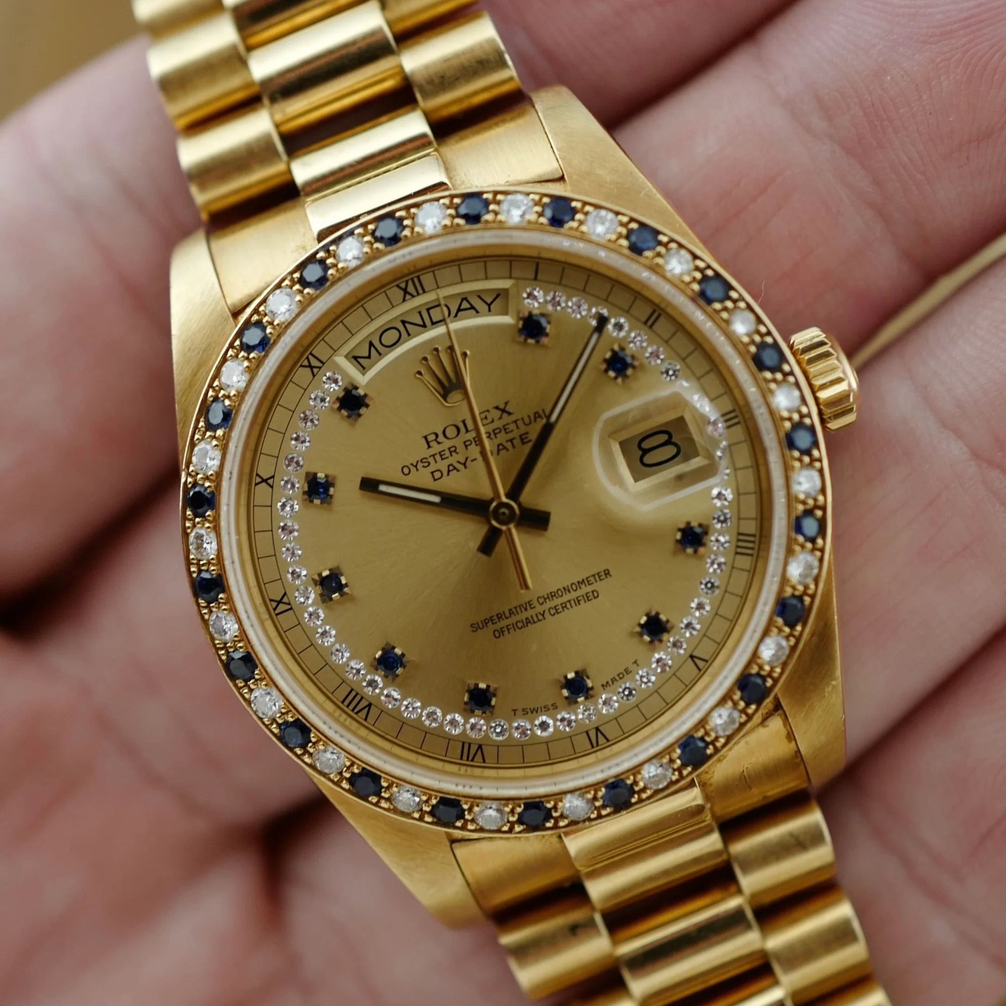 Rolex Yellow Gold Day-Date Ref. 18148 with Sapphire and Diamond String Dial and Bezel (New Arrival) - Image 3