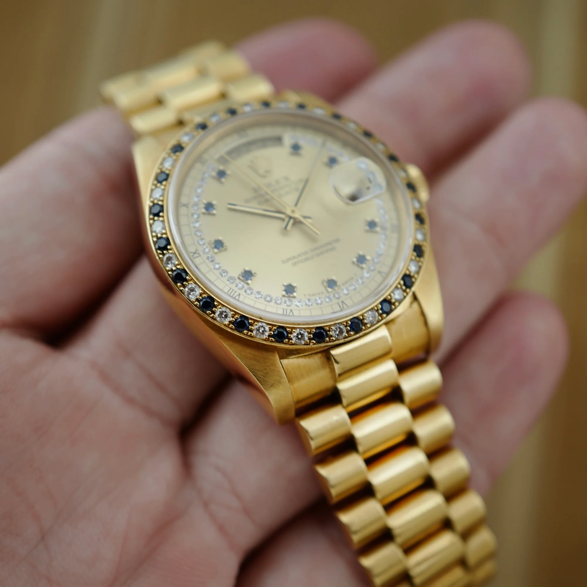 Rolex Yellow Gold Day-Date Ref. 18148 with Sapphire and Diamond String Dial and Bezel (New Arrival) - Image 6