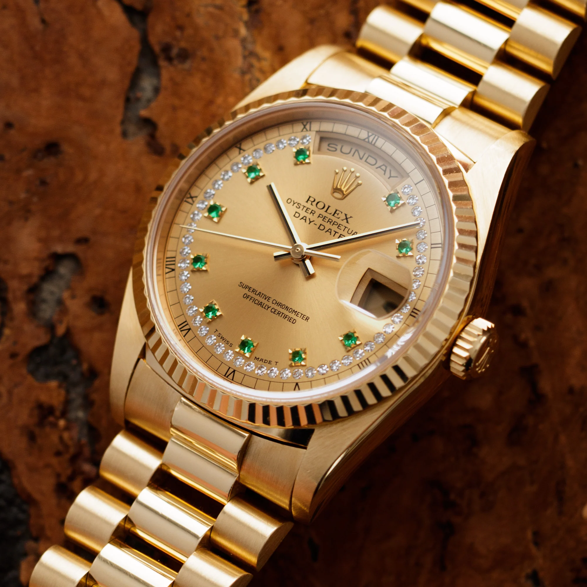 Rolex Yellow Gold Day-Date Ref. 18238 with Emerald String Dial - Image 2
