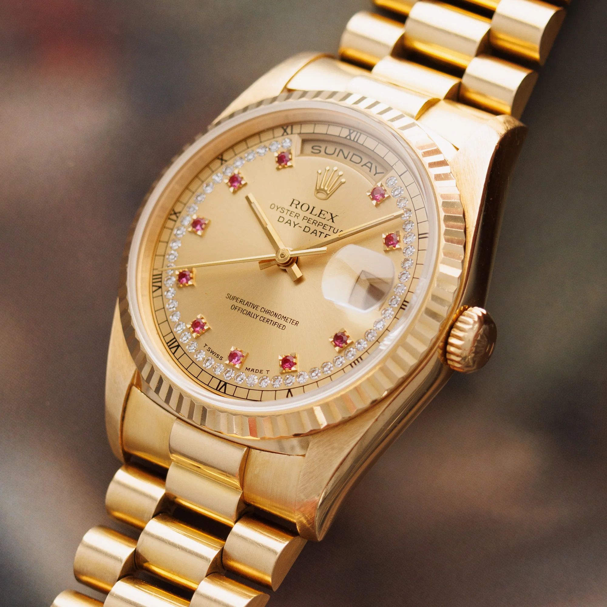 Rolex Yellow Gold Day Date Ref. 18238 with Ruby String Dial - Image 2