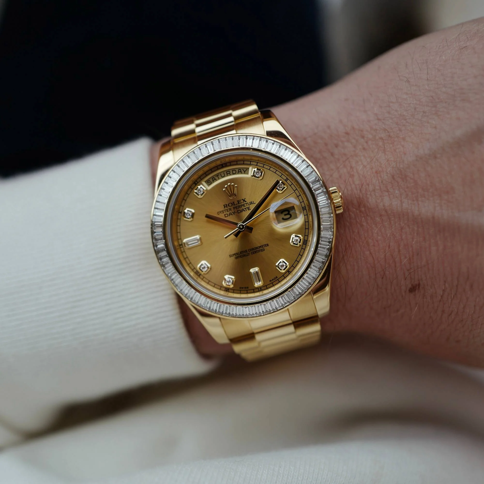 Rolex Yellow Gold Day-Date Ref. 218398R with Baguette Diamonds - Image 3