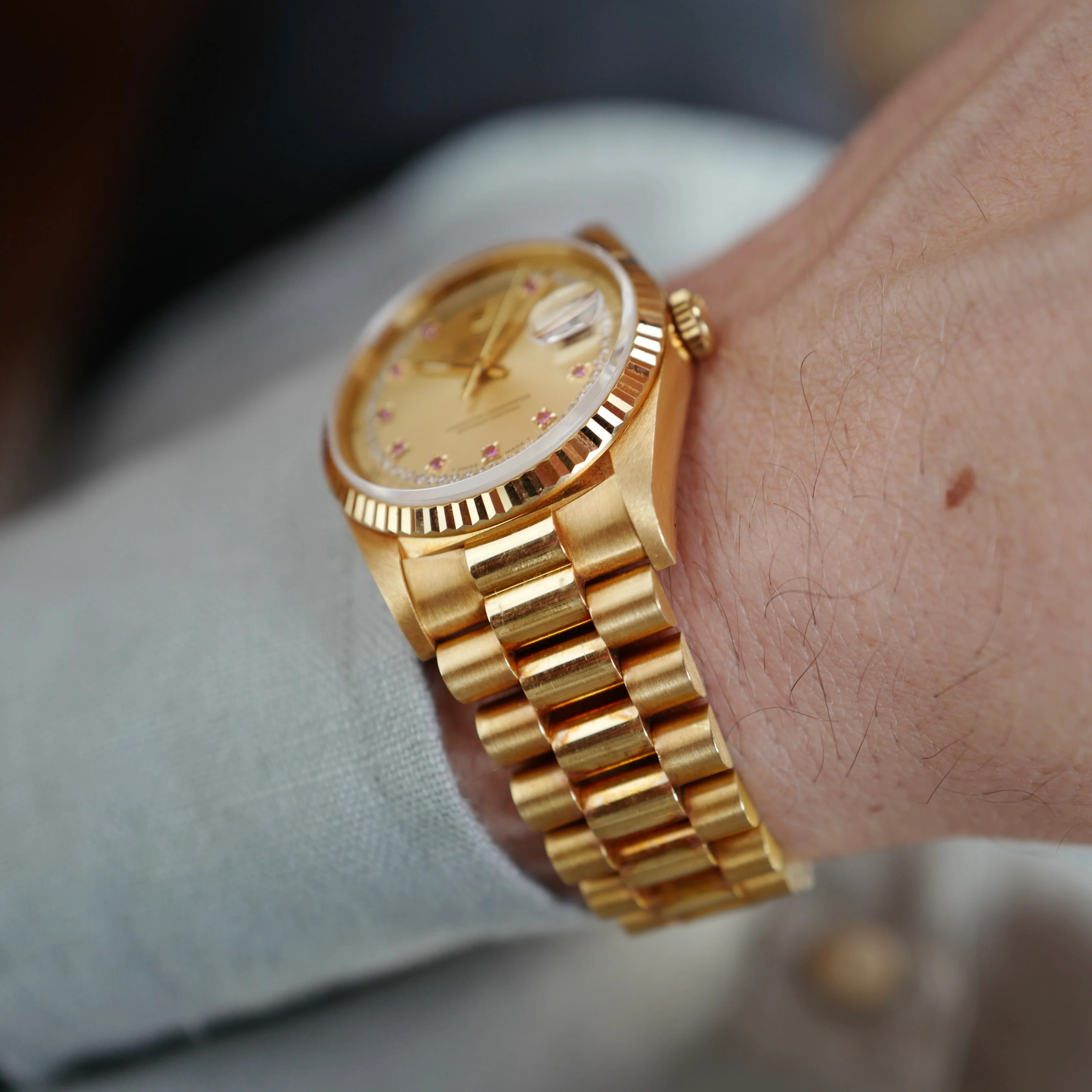 Rolex Yellow Gold Day Date Ruby Diamond String Dial Ref. 18238 (NEW ARRIVAL) - Image 3