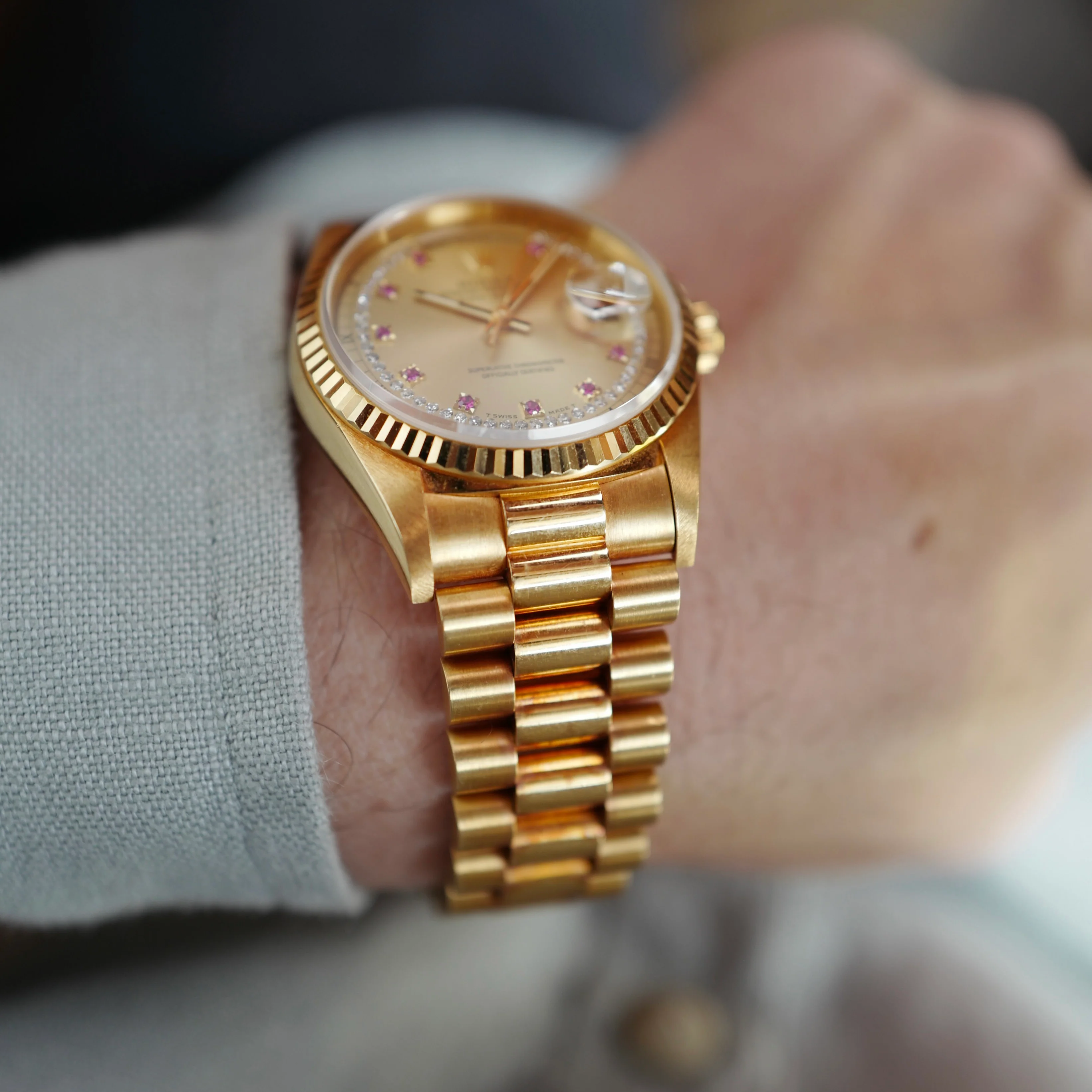 Rolex Yellow Gold Day Date Ruby Diamond String Dial Ref. 18238 (NEW ARRIVAL) - Image 4
