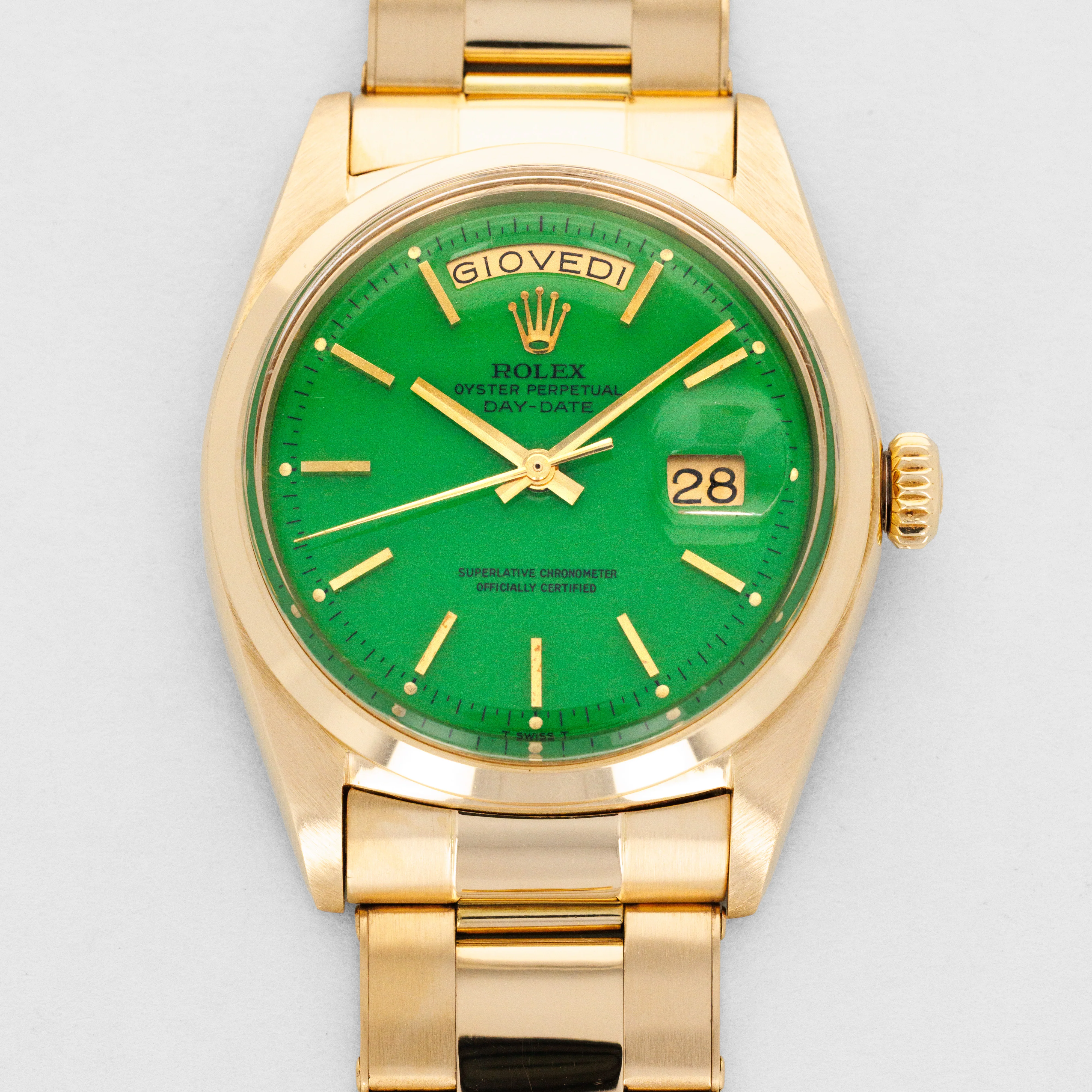 Rolex Yellow Gold Day-Date Watch Green Stella Watch Ref. 1802