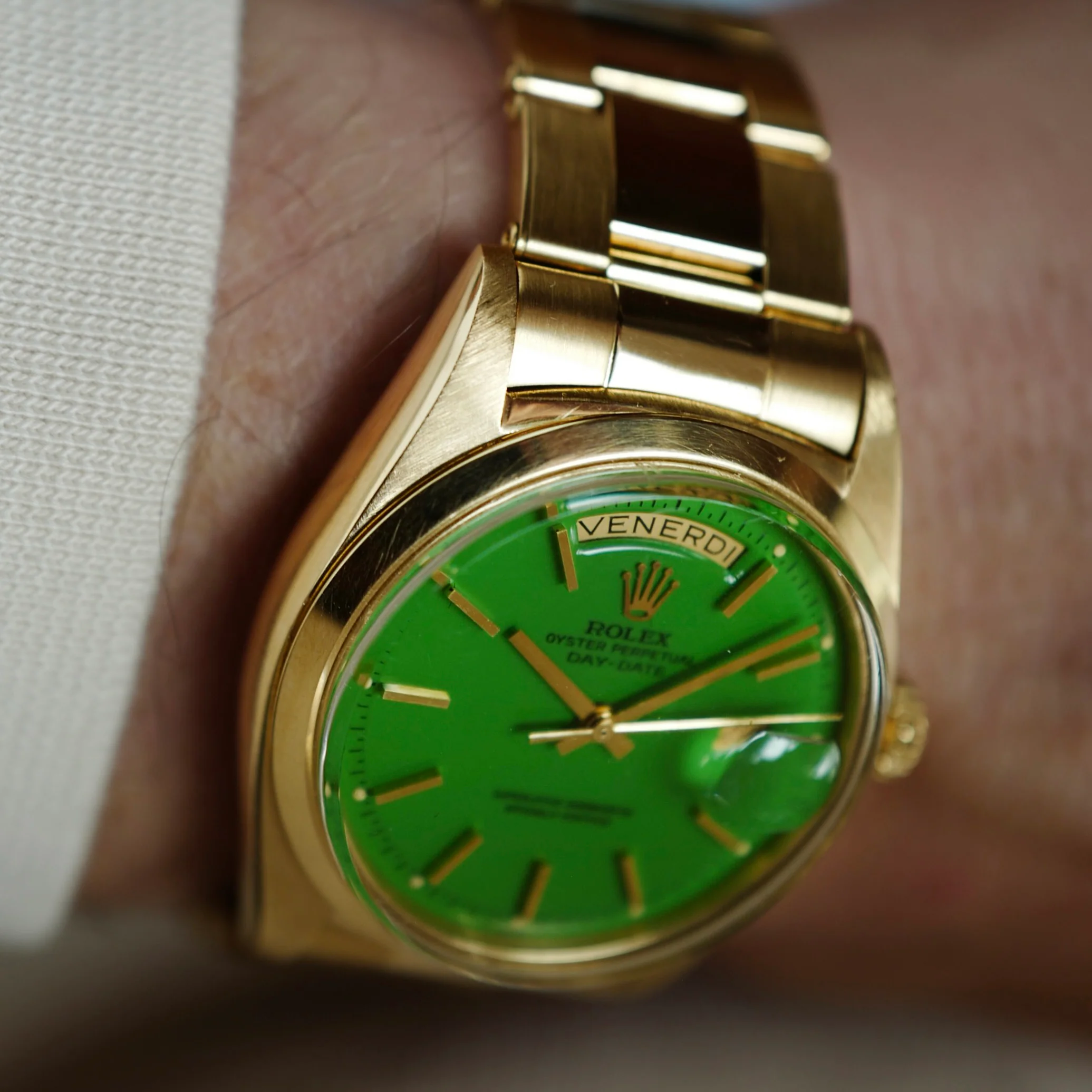 Rolex Yellow Gold Day-Date Watch Green Stella Watch Ref. 1802 - Image 3