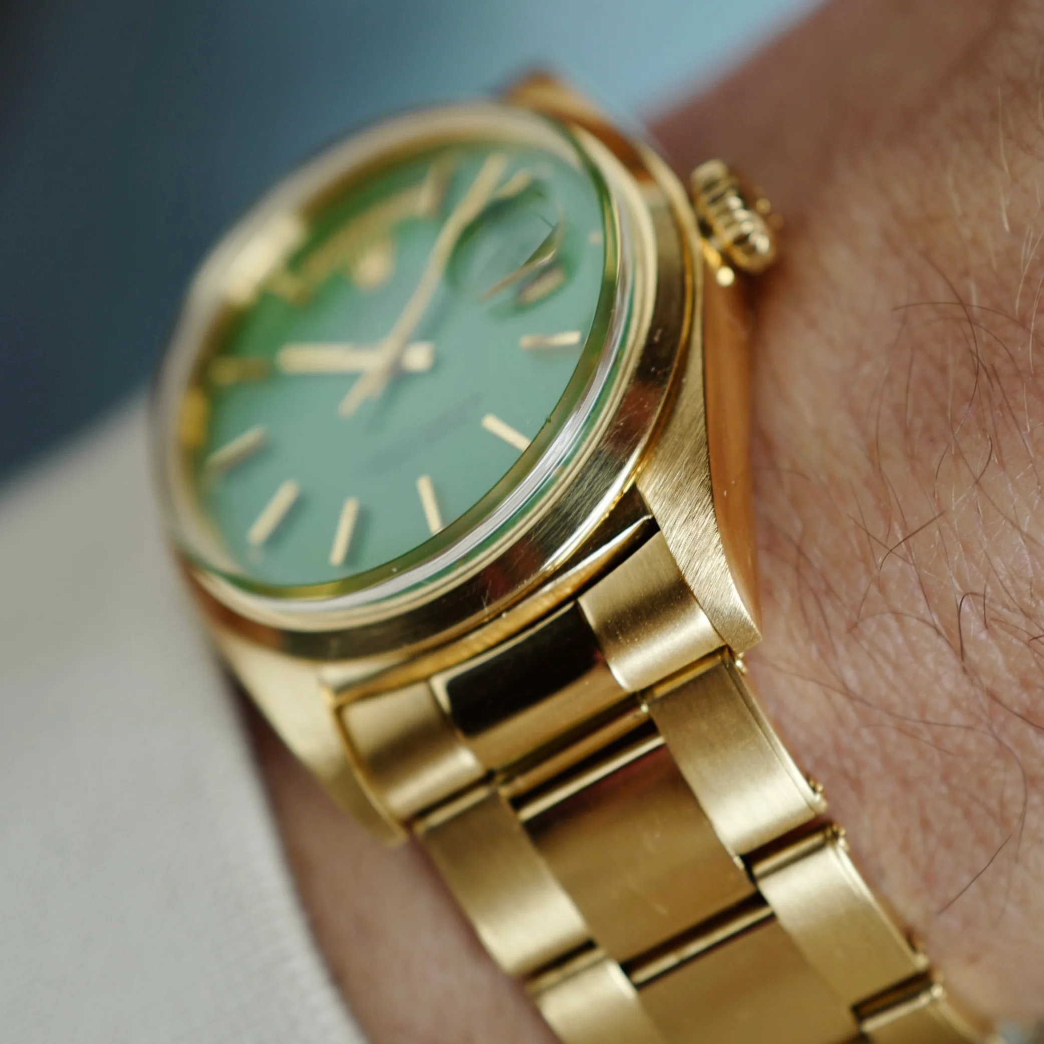 Rolex Yellow Gold Day-Date Watch Green Stella Watch Ref. 1802 - Image 5