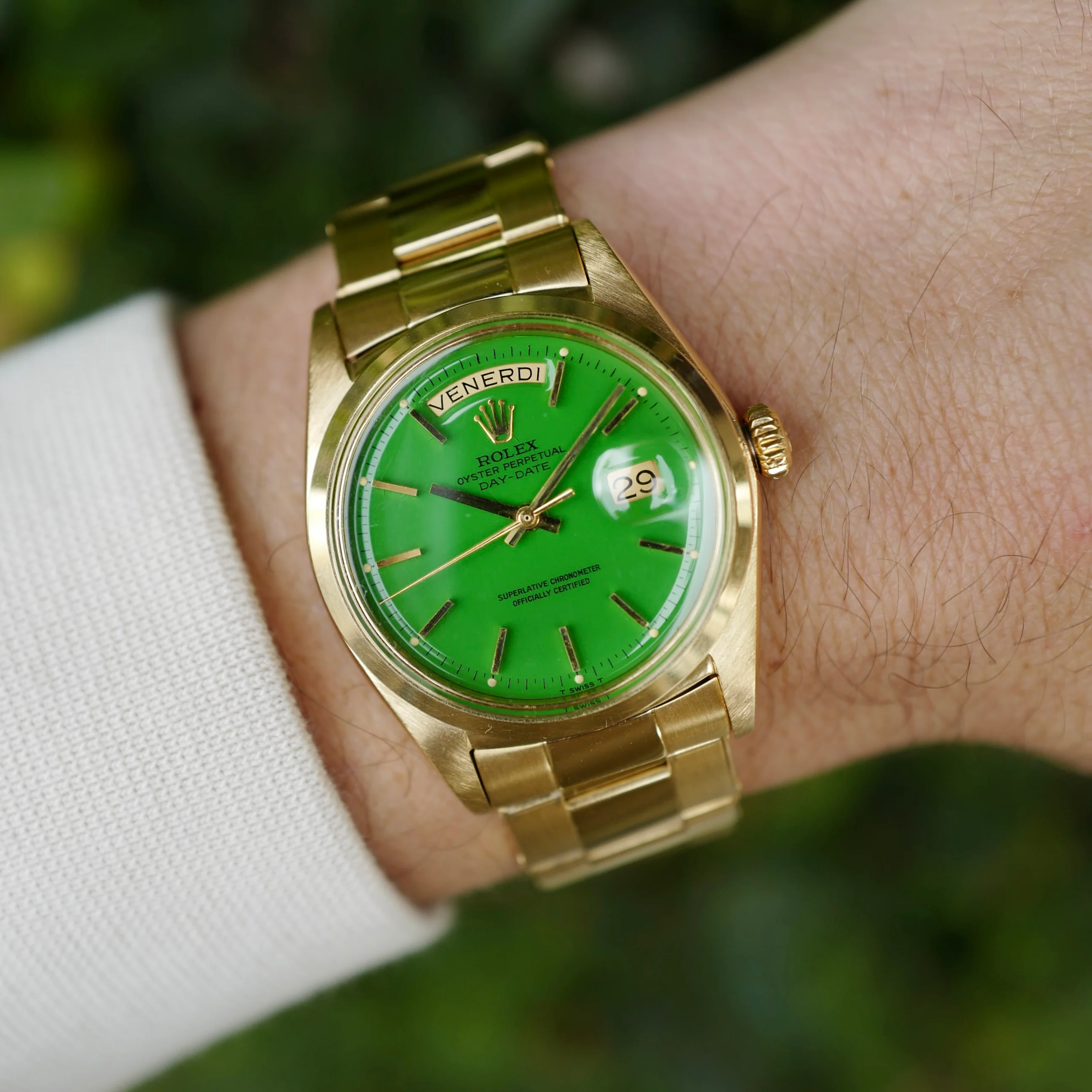 Rolex Yellow Gold Day-Date Watch Green Stella Watch Ref. 1802 - Image 6