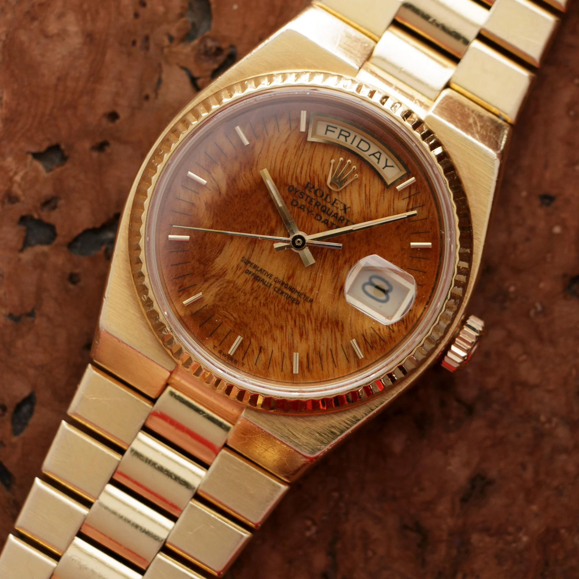 Rolex Yellow Gold Day-Date Oysterquartz Ref. 19018 with Wood Dial - Image 2