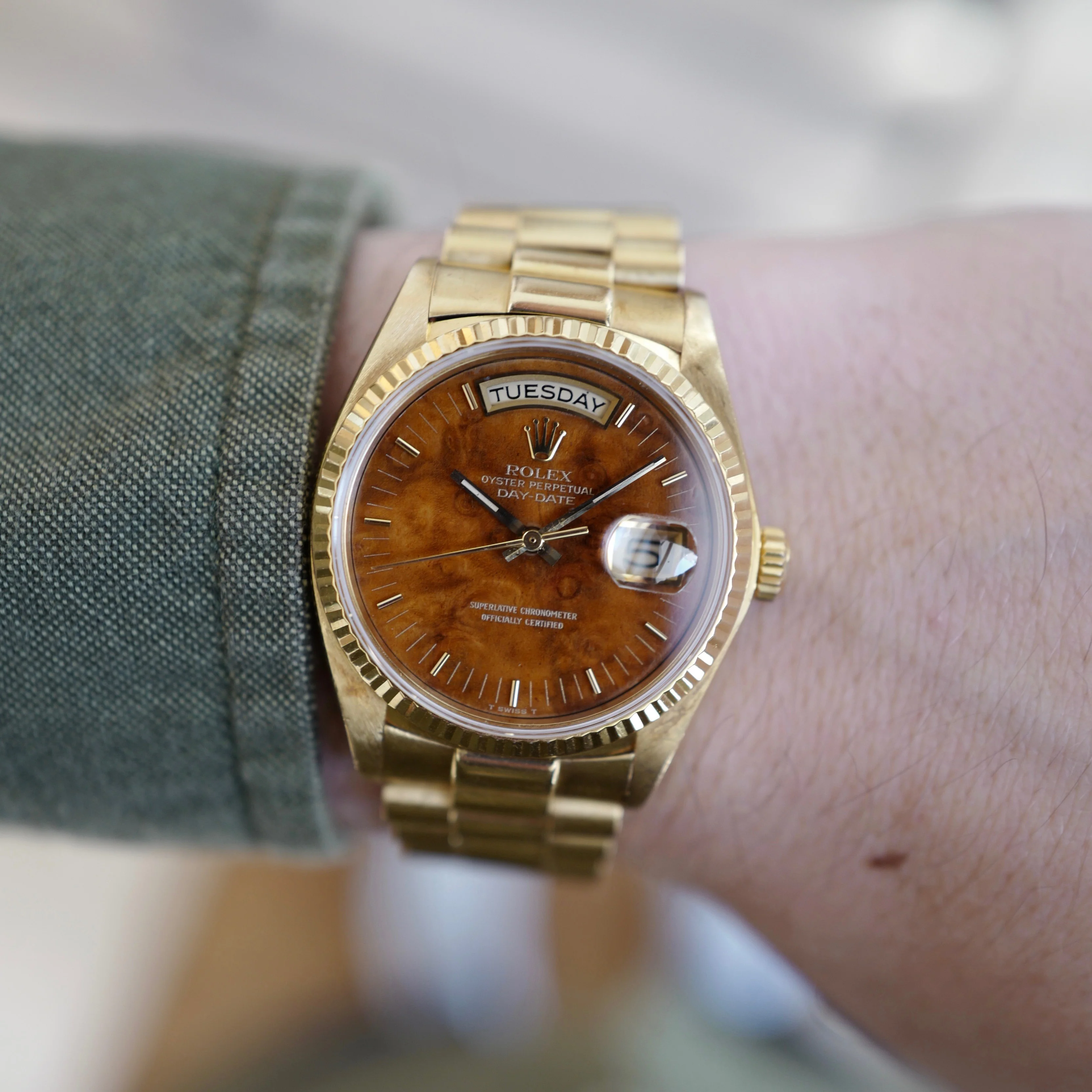 Rolex Yellow Gold Day-Date Wood Dial Watch Ref. 18038 - Image 7