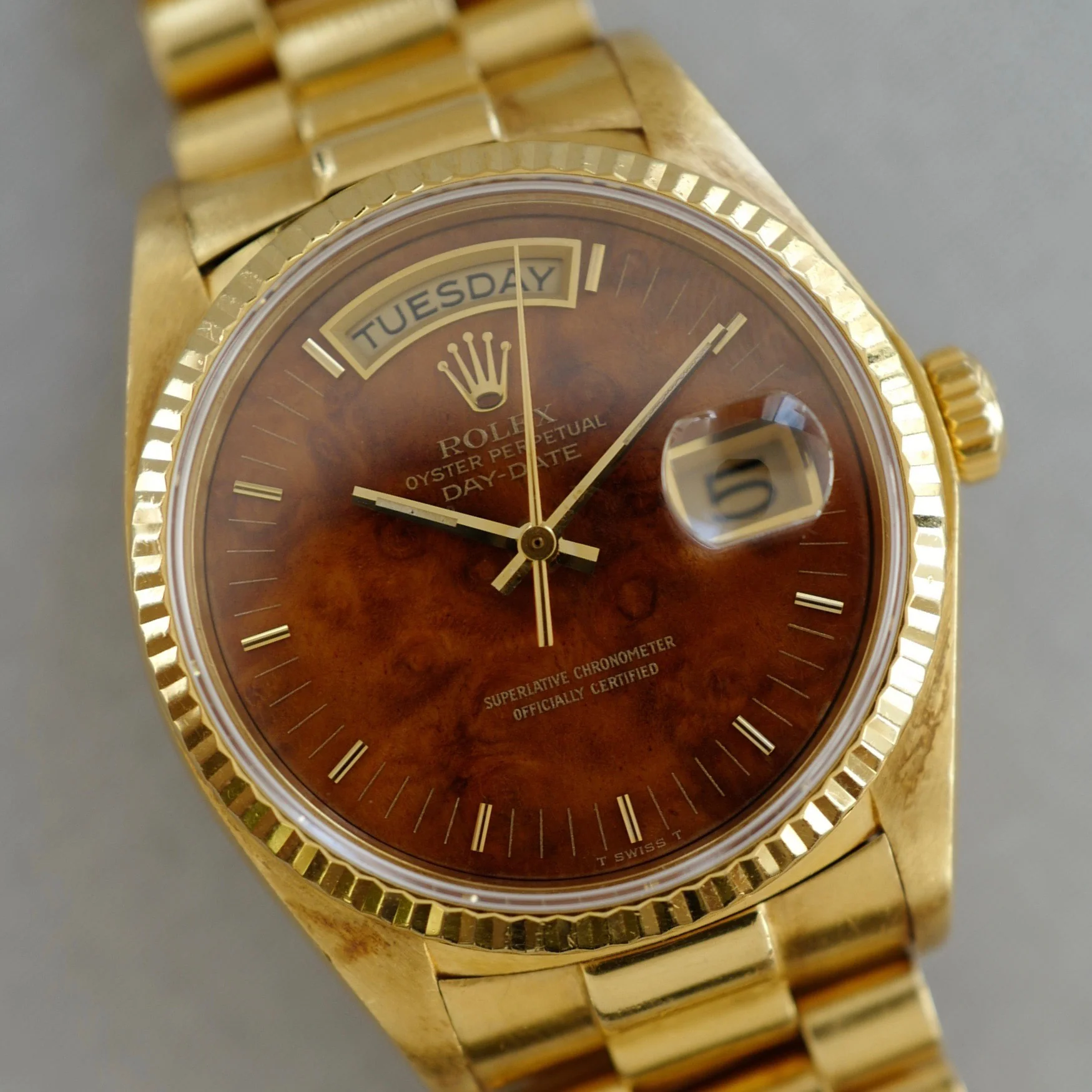 Rolex Yellow Gold Day-Date Wood Dial Watch Ref. 18038 - Image 8