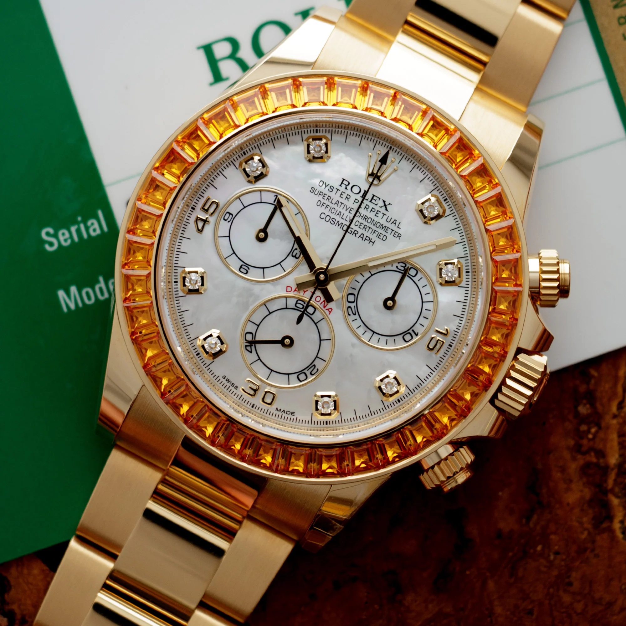 Rolex Yellow Gold Daytona Ref. 116578 with MOP Dial and Orange Sapphires - Image 2