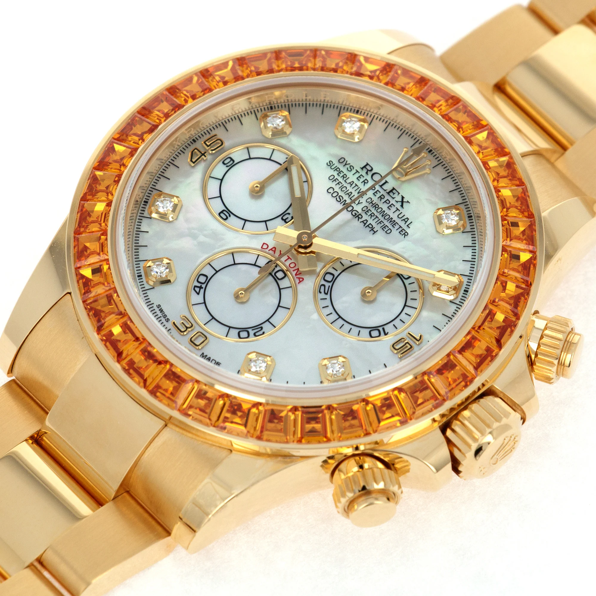 Rolex Yellow Gold Daytona Ref. 116578 with MOP Dial and Orange Sapphires - Image 4