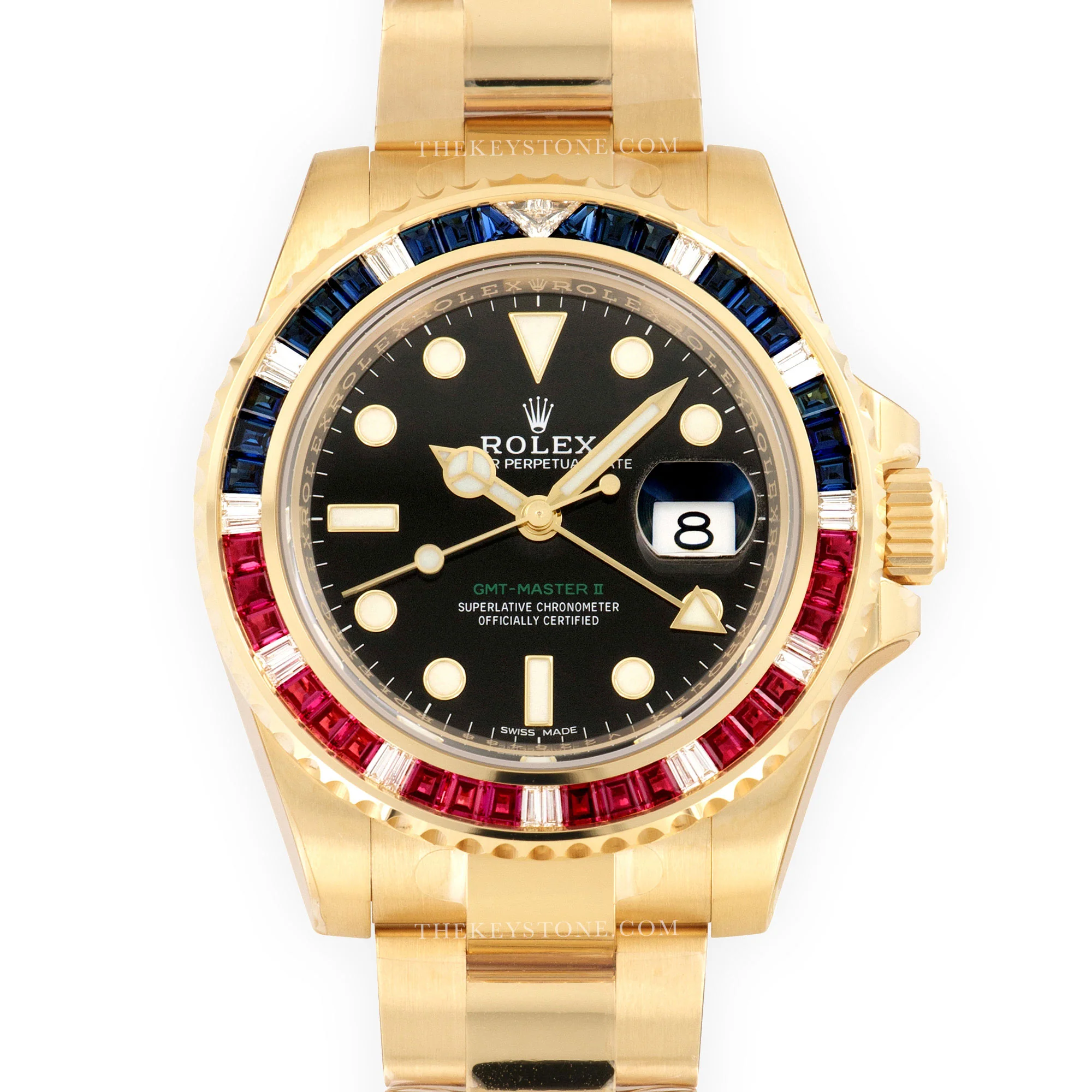 Rolex Yellow Gold GMT-Master II Sapphire Ruby Watch Ref. 116748 in Unworn Condition