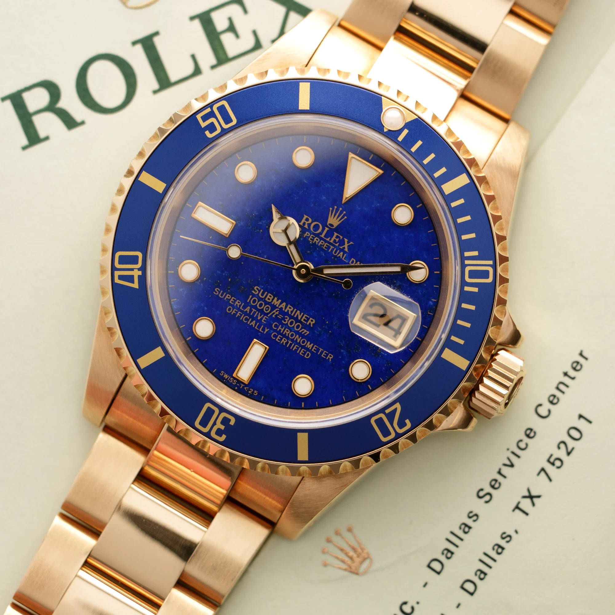 Rolex Yellow Gold Submariner Lapis Lazuli Watch Ref. 16618 - Image 2