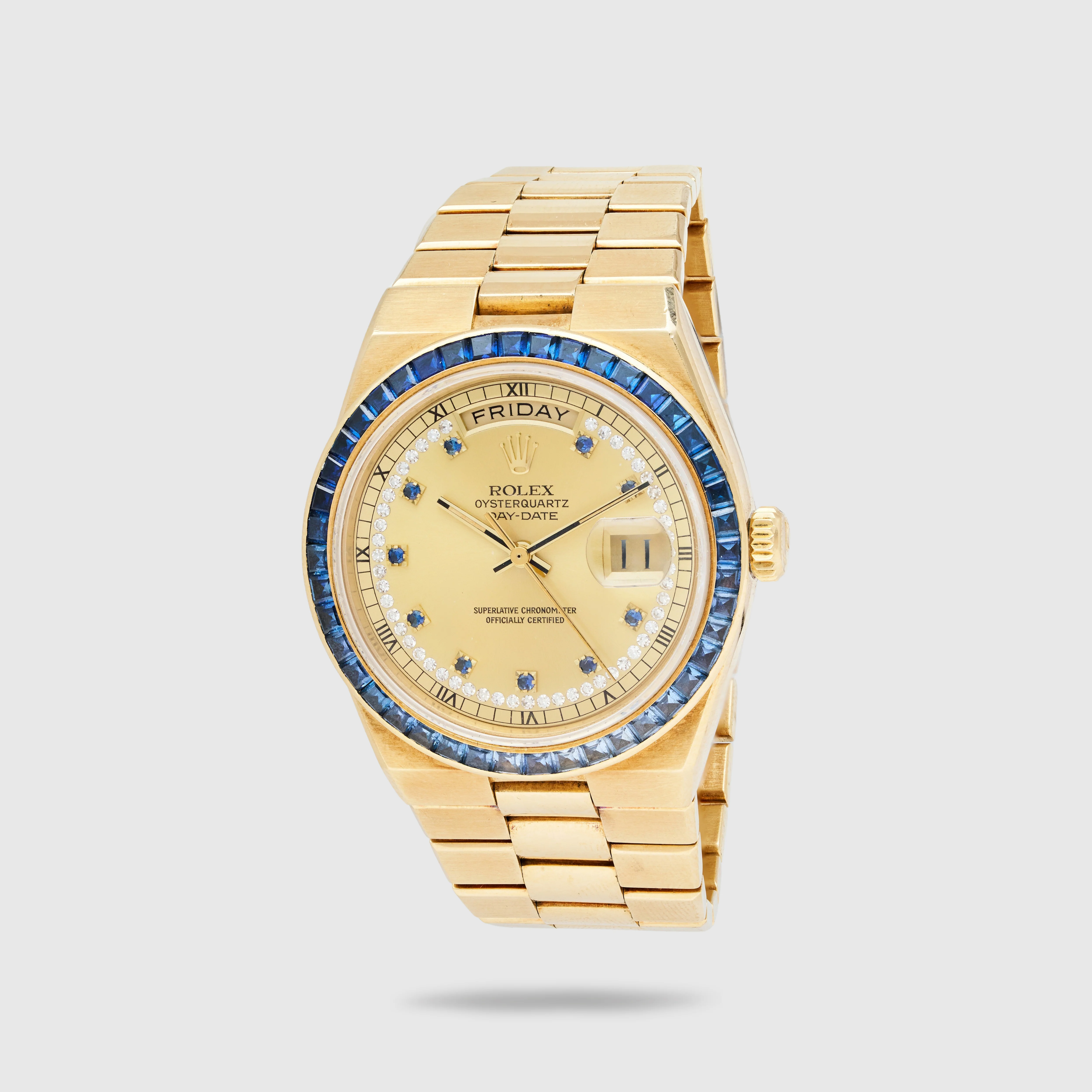 Rolex Yellow Gold Oysterquartz Day-Date Ref. 19158 with Sapphires and Diamonds - Image 2